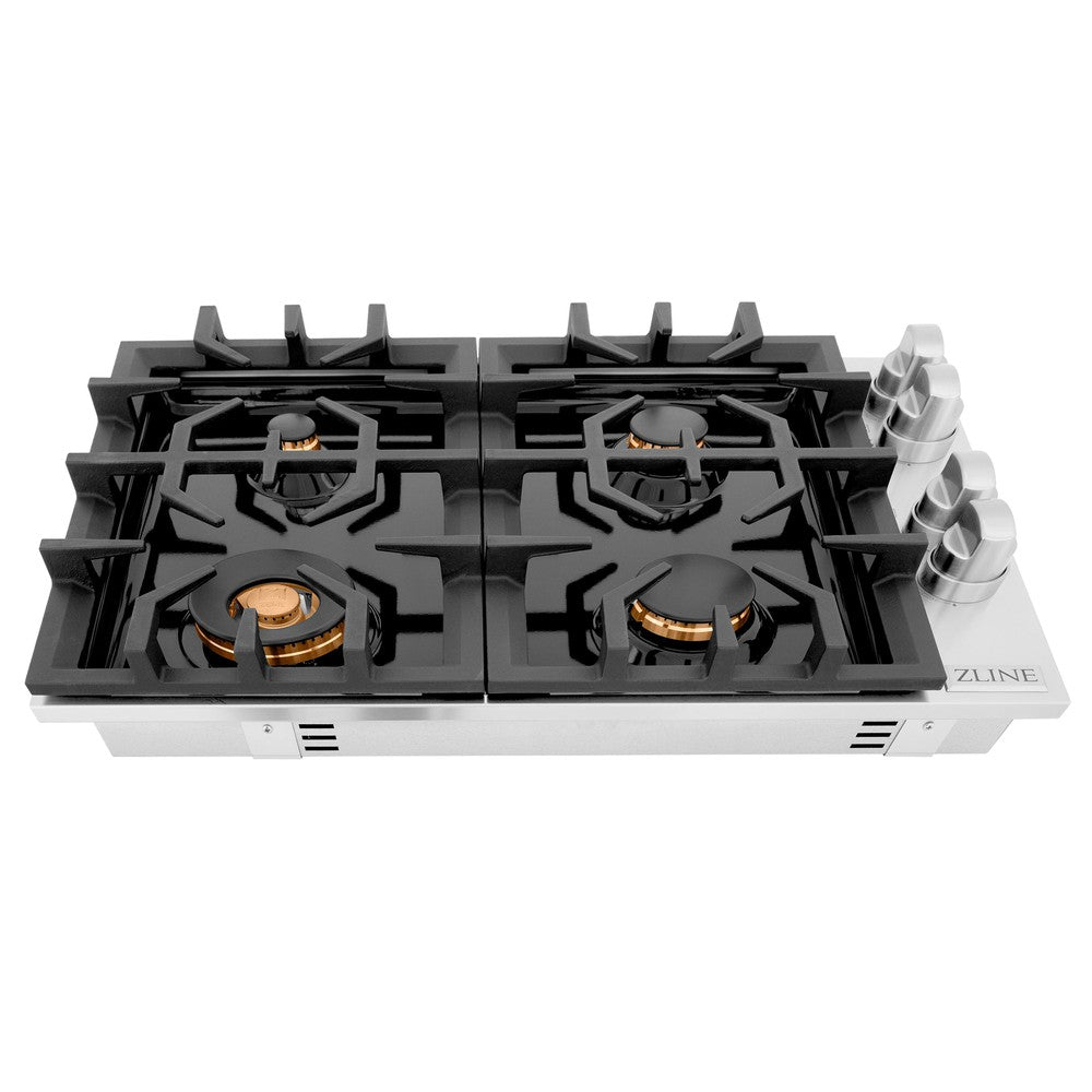 ZLINE 30" Gas Cooktop with 4 Gas Brass Burners and Black Porcelain Top (RC-BR-30-PBT)