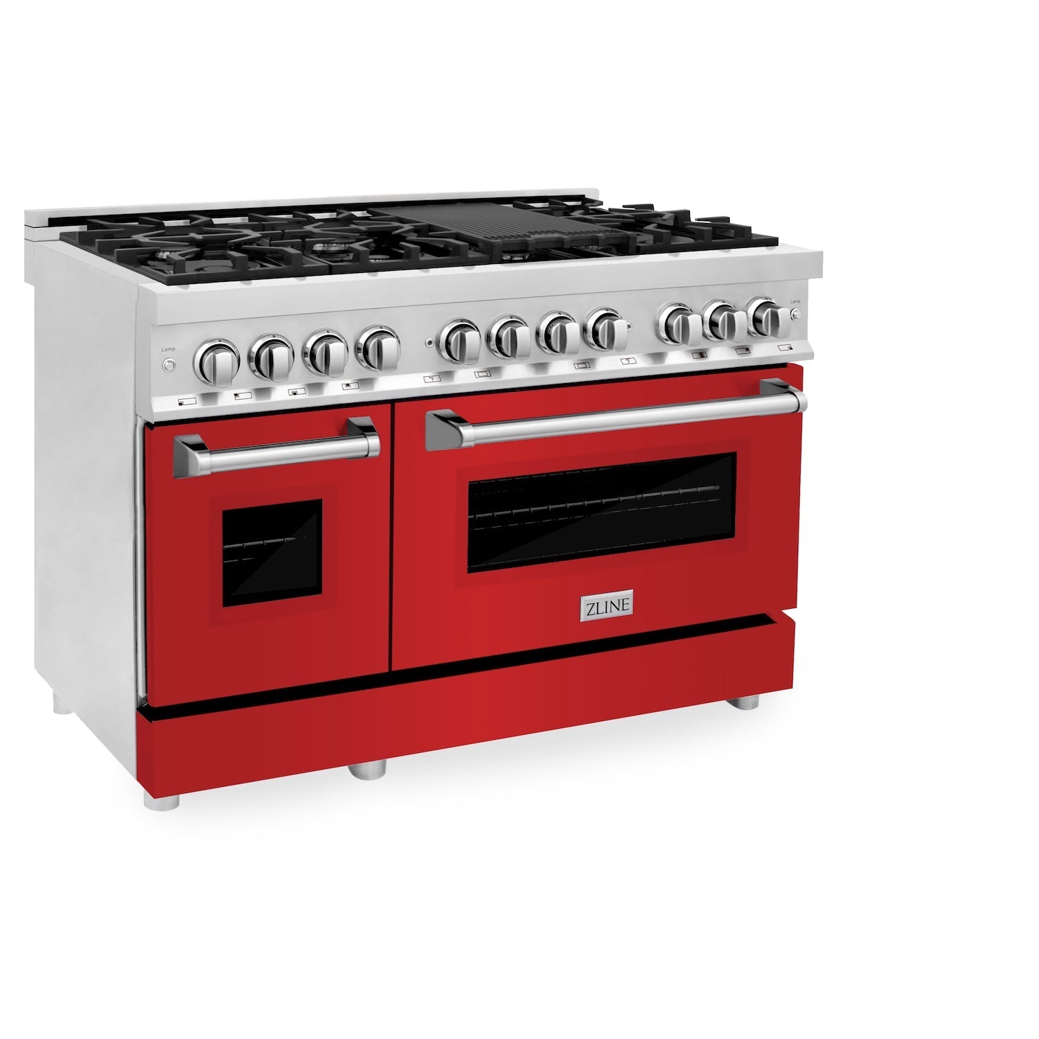 ZLINE 48" 6.0 cu. ft. Dual Fuel Range with Gas Stove and Electric Oven in Stainless Steel and Red Matte Door (RA-RM-48)