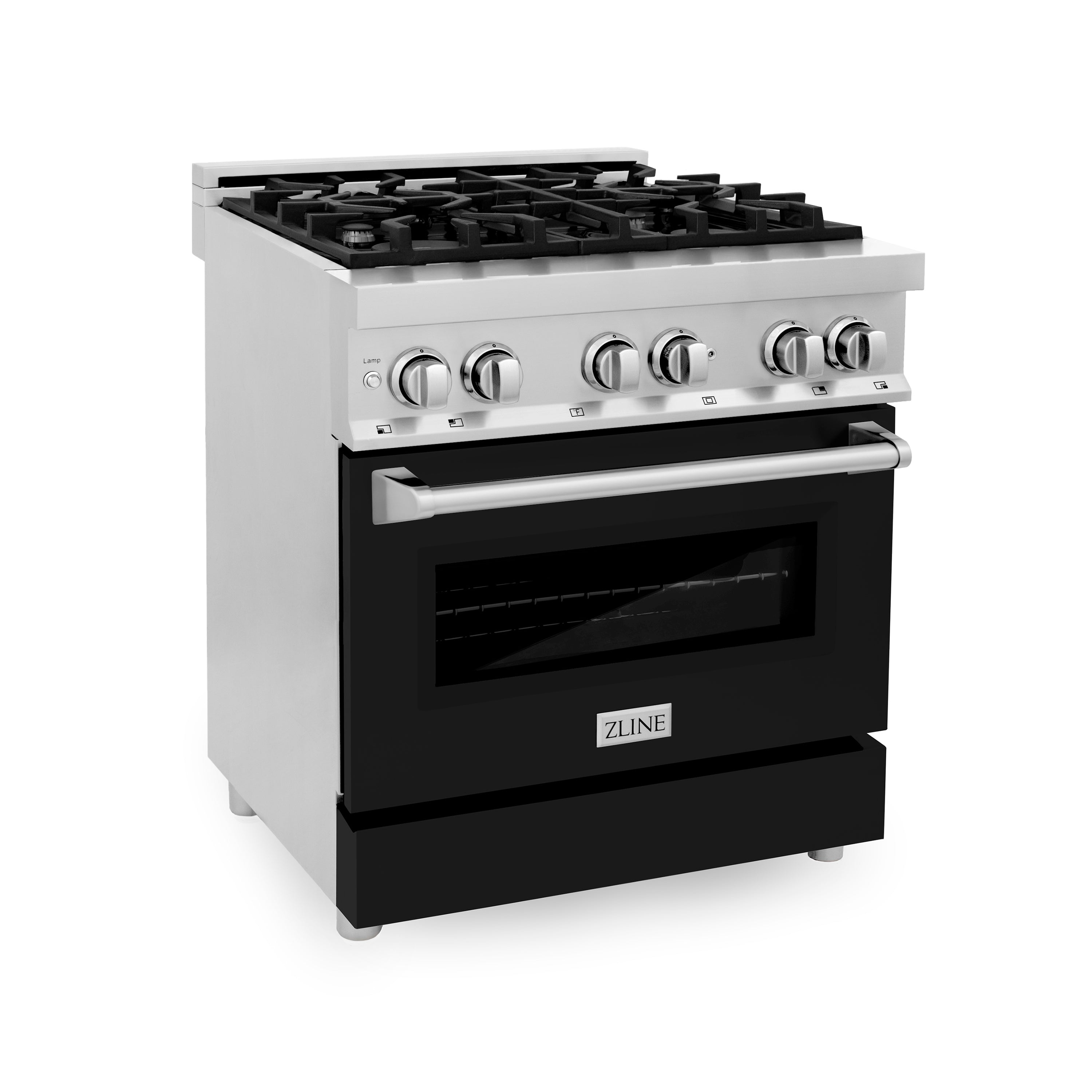 ZLINE 30" 4.0 cu. ft. Dual Fuel Range with Gas Stove and Electric Oven in Stainless Steel and Black Matte Door (RA-BLM-30)