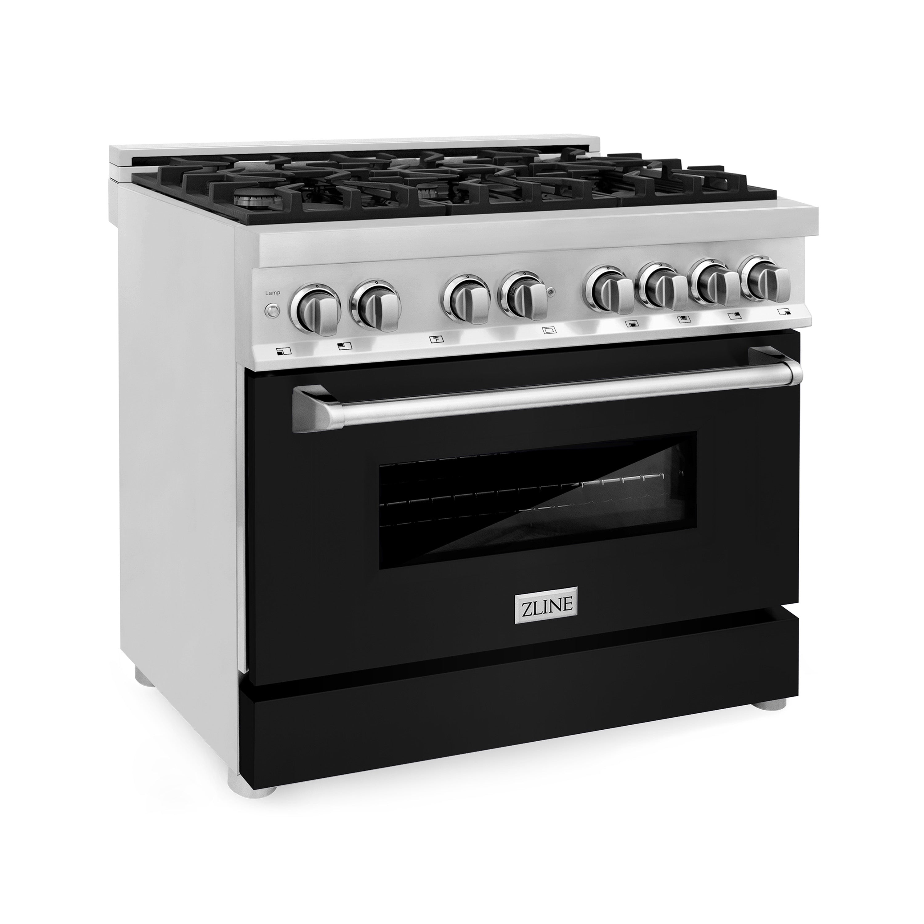 ZLINE 36" 4.6 cu. ft. Dual Fuel Range with Gas Stove and Electric Oven in Stainless Steel and Black Matte Door (RA-BLM-36)