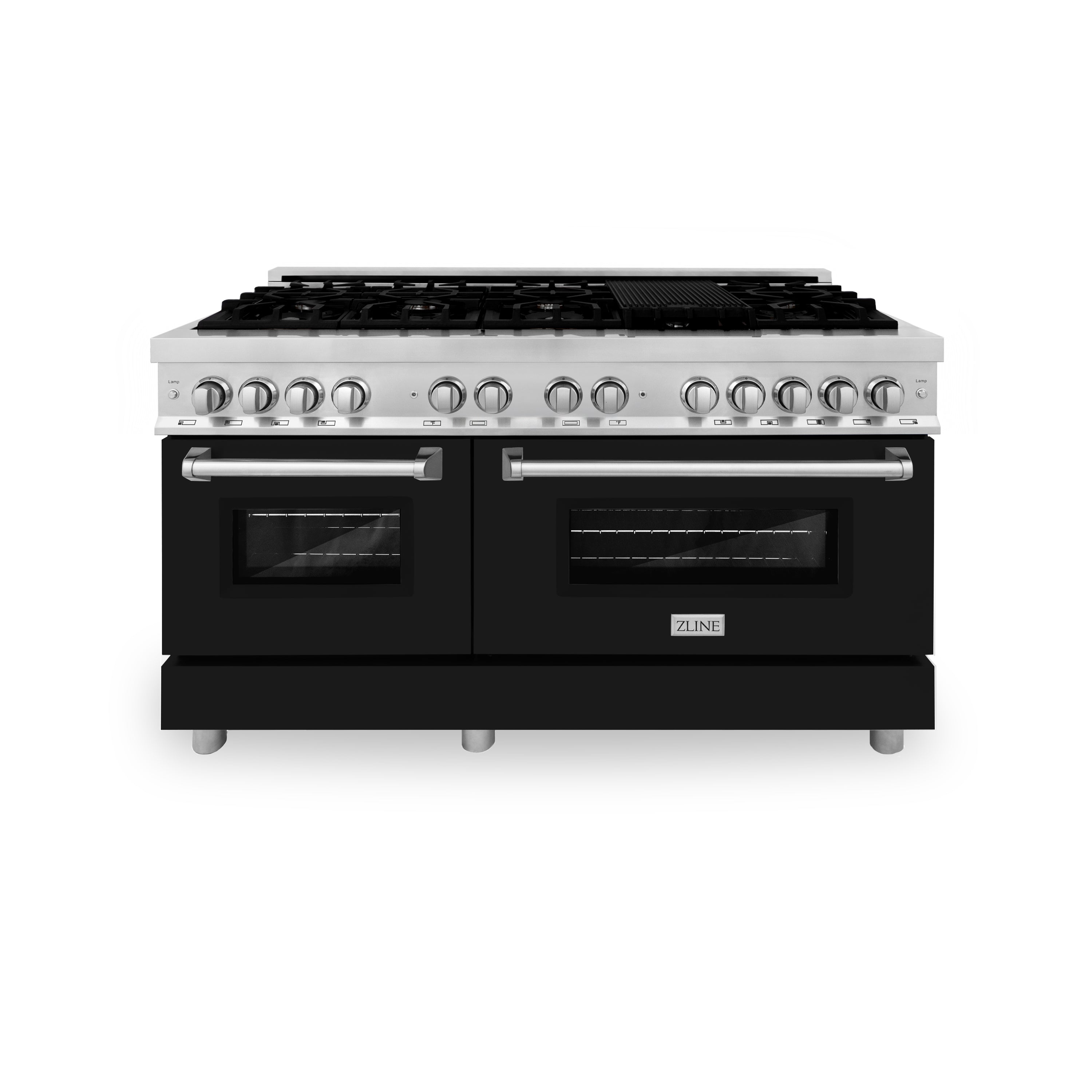 ZLINE 60" 7.4 cu. ft. Dual Fuel Range with Gas Stove and Electric Oven in Stainless Steel and Black Matte Door (RA-BLM-60)