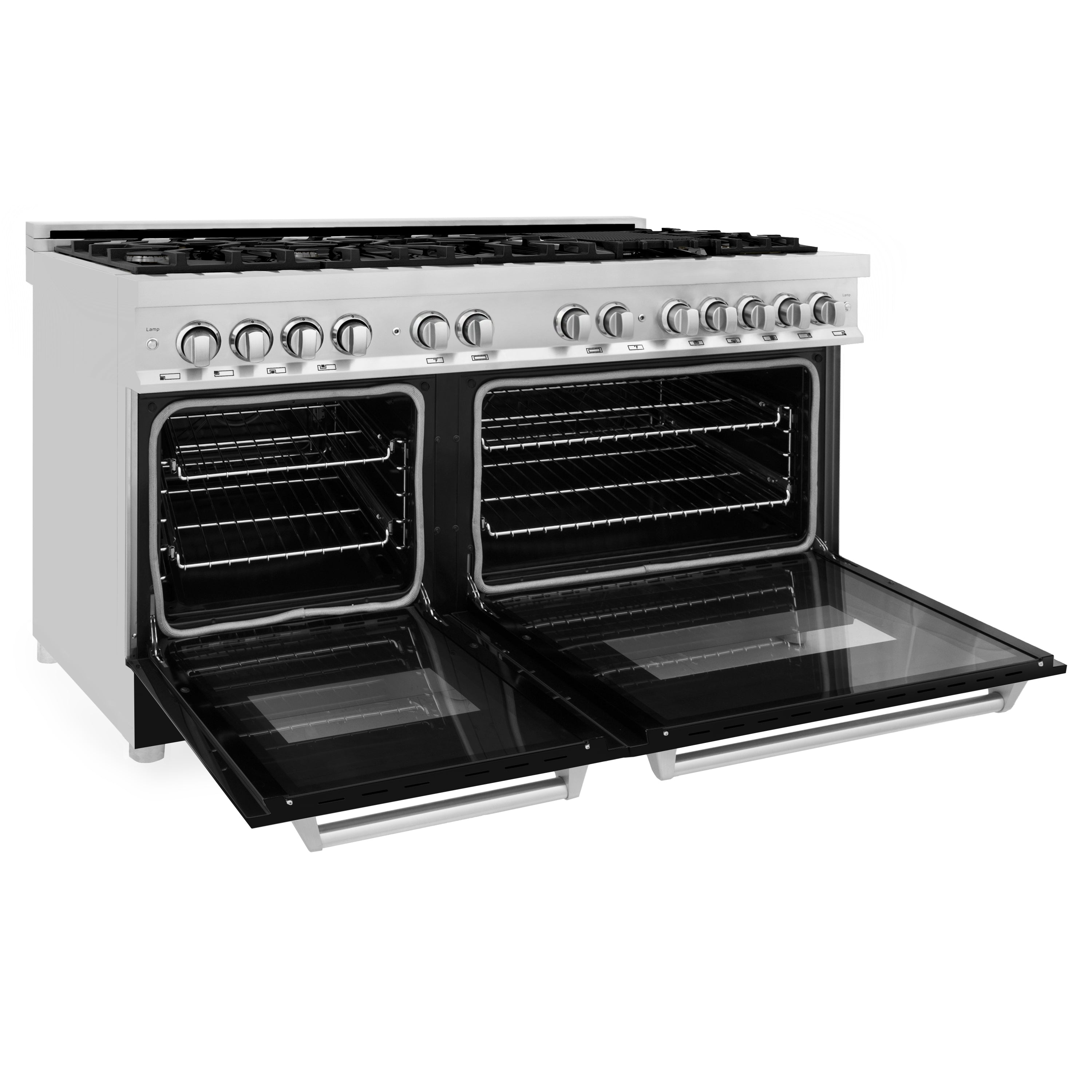 ZLINE 60" 7.4 cu. ft. Dual Fuel Range with Gas Stove and Electric Oven in Stainless Steel and Black Matte Door (RA-BLM-60)