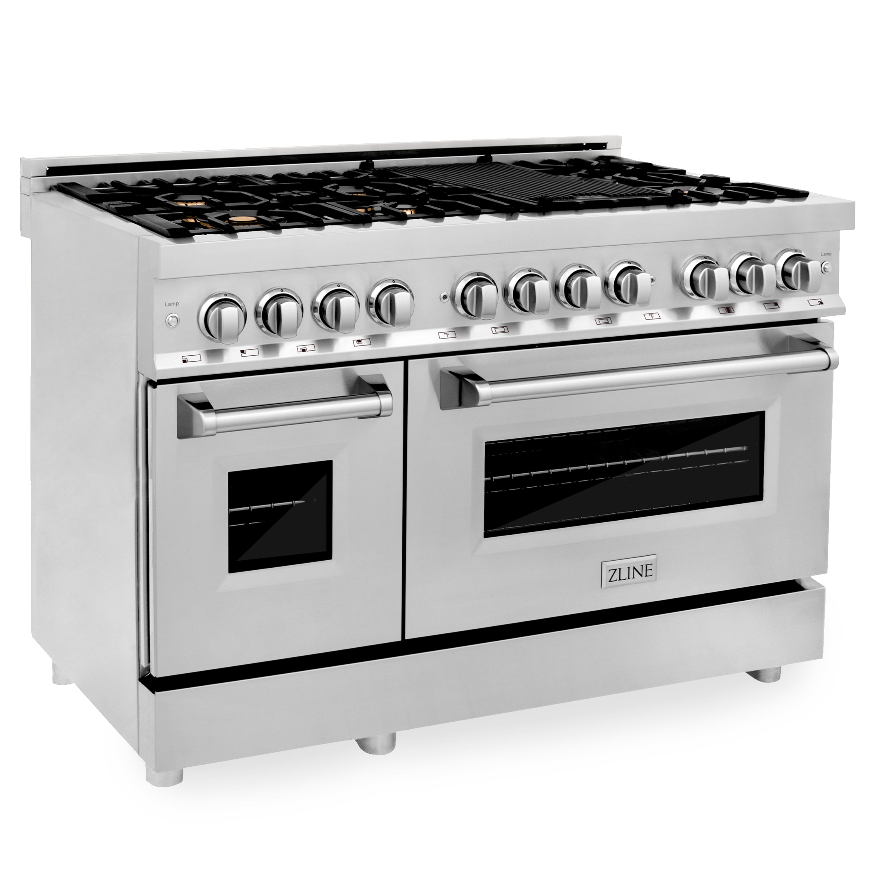 ZLINE 48" 6.0 cu. ft. Dual Fuel Range with Gas Stove and Electric Oven in Stainless Steel with Brass Burners (RA-BR-48)