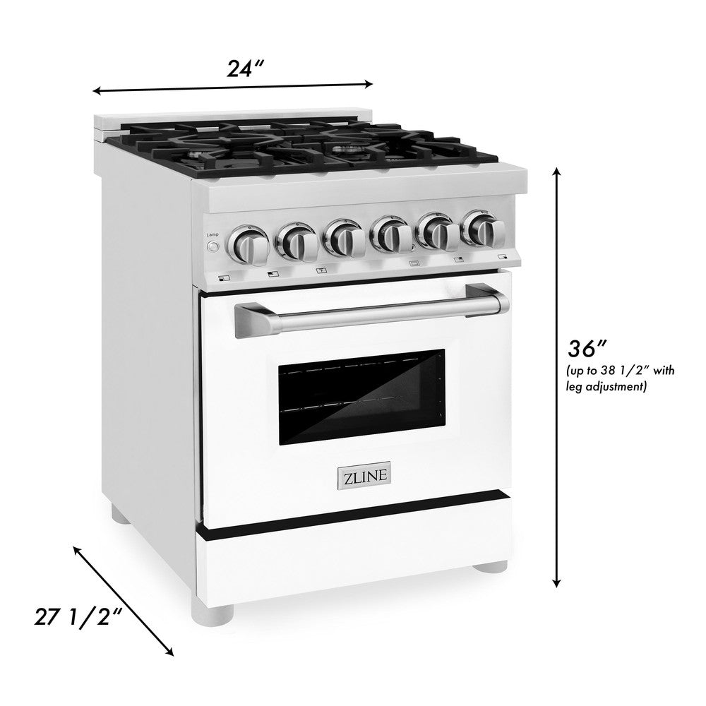 ZLINE 24" 2.8 cu. ft. Dual Fuel Range with Gas Stove and Electric Oven in Stainless Steel and White Matte Door (RA-WM-24)