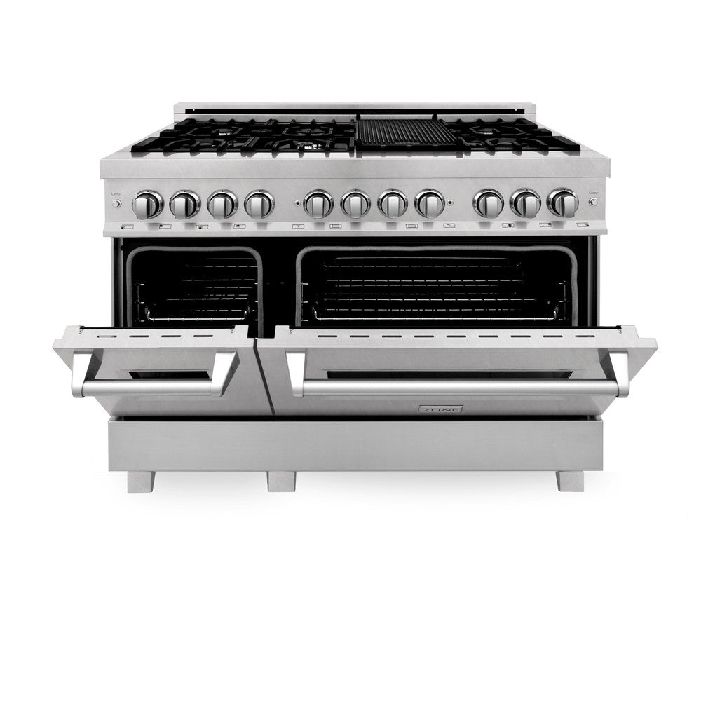 ZLINE 48" Kitchen Package with DuraSnow® Stainless Dual Fuel Range, Ducted Vent Range Hood and Tall Tub Dishwasher (3KP-RASRH48-DWV)