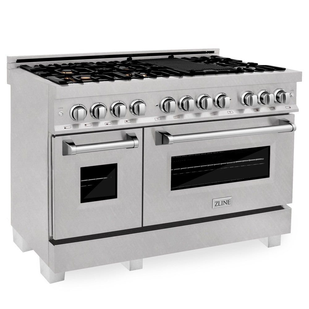 ZLINE 48" 6.0 cu. ft. Dual Fuel Range with Gas Stove and Electric Oven in Fingerprint Resistant Stainless Steel and Brass Burners (RAS-SN-BR-48)