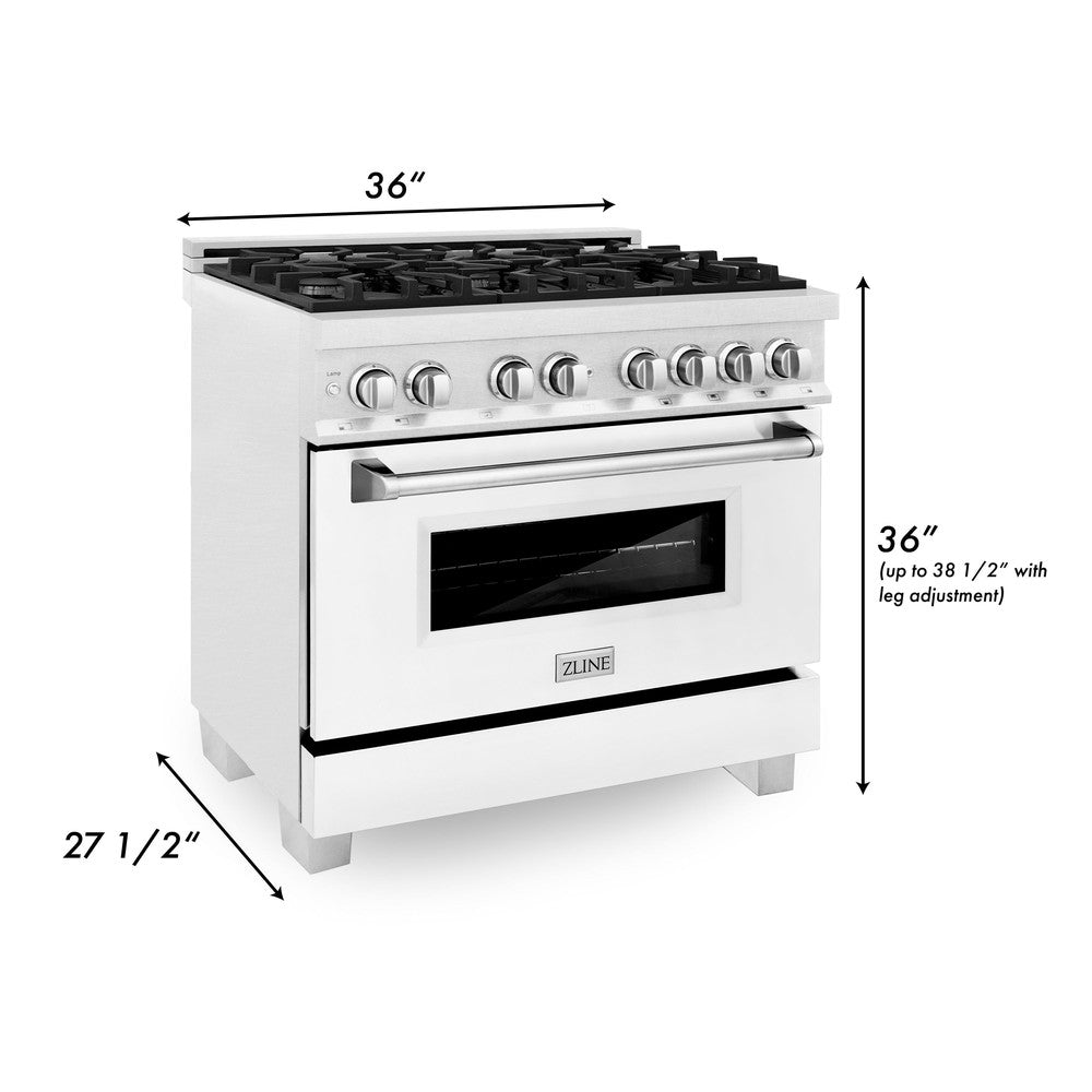 ZLINE 36" 4.6 cu. ft. Dual Fuel Range with Gas Stove and Electric Oven in Fingerprint Resistant Stainless Steel and White Matte Door (RAS-WM-36)