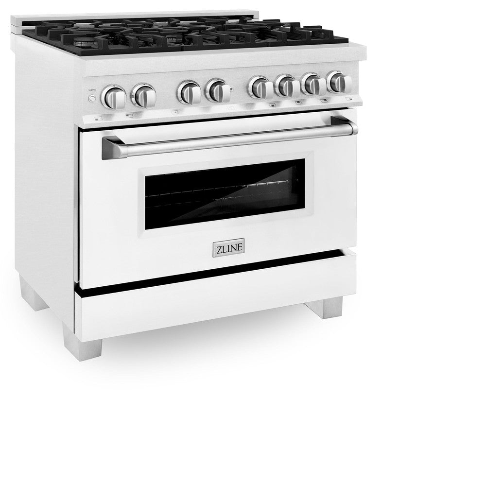 ZLINE 36" 4.6 cu. ft. Dual Fuel Range with Gas Stove and Electric Oven in Fingerprint Resistant Stainless Steel and White Matte Door (RAS-WM-36)