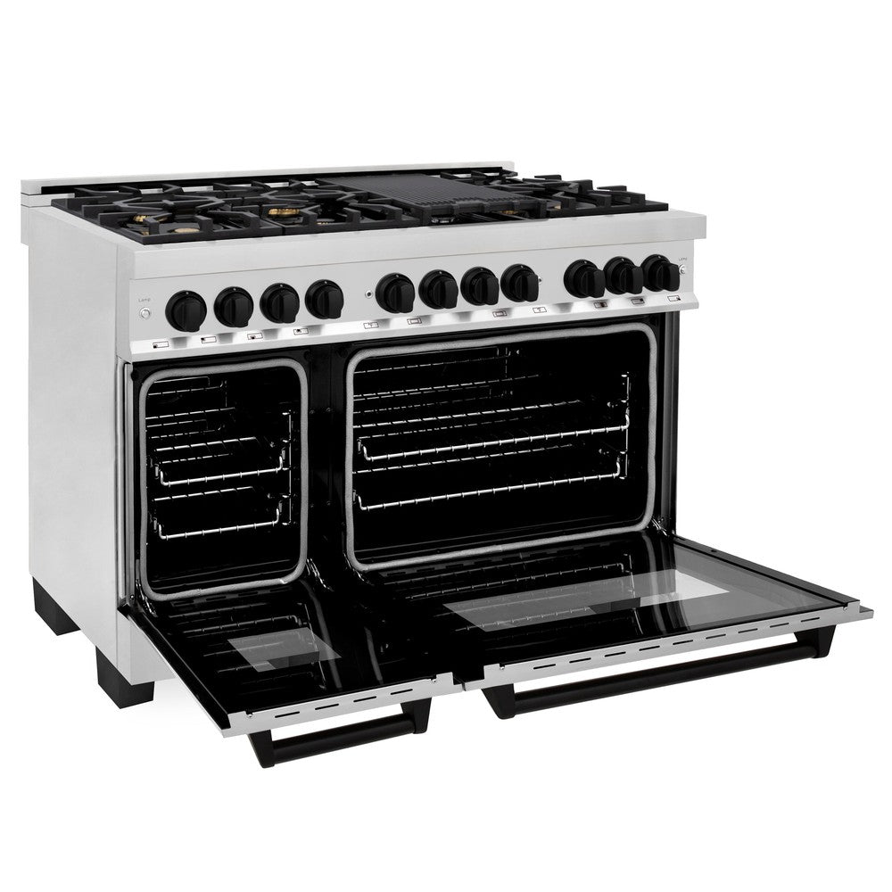ZLINE Autograph Edition 48" 6.0 cu. ft. Dual Fuel Range with Gas Stove and Electric Oven in Stainless Steel with Accents (RAZ-48-MB)