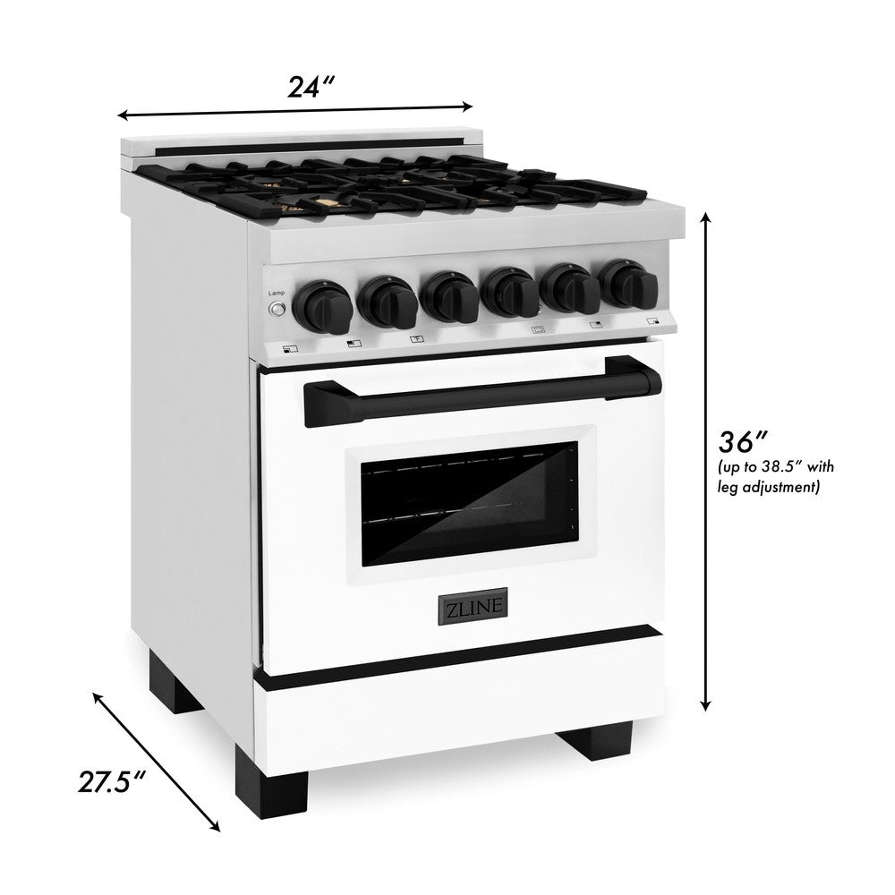 ZLINE Autograph Edition 24" 2.8 cu. ft. Dual Fuel Range with Gas Stove and Electric Oven in Stainless Steel with White Matte Door and Accents (RAZ-WM-24-MB)