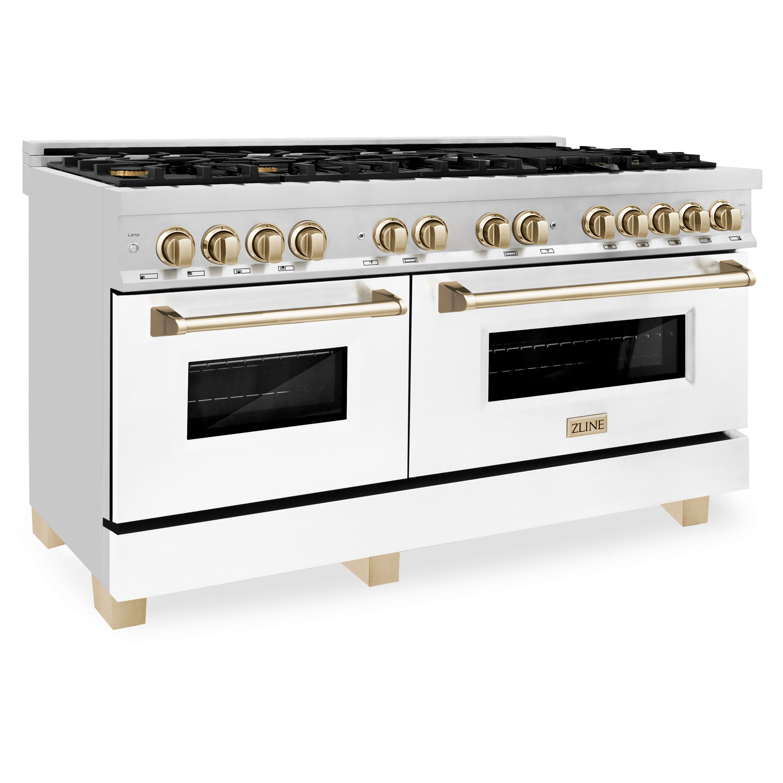 ZLINE Autograph Edition 60" 7.4 cu. ft. Dual Fuel Range with Gas Stove and Electric Oven in Stainless Steel with White Matte Door and Gold Accents (RAZ-WM-60-G)