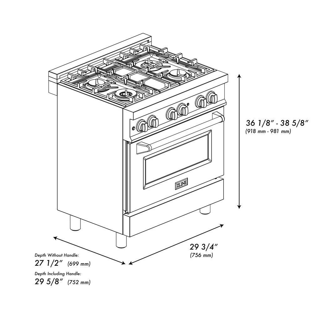 ZLINE 30" 4.0 cu. ft. Dual Fuel Range with Gas Stove and Electric Oven in Fingerprint Resistant Stainless Steel (RA-SN-30)