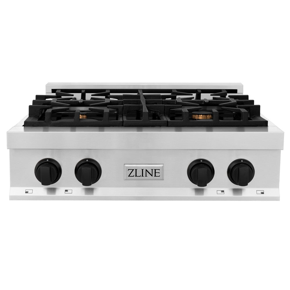 ZLINE Autograph Edition 30" Porcelain Rangetop with 4 Gas Burners in Stainless Steel and Matte Black Accents (RTZ-30-MB)