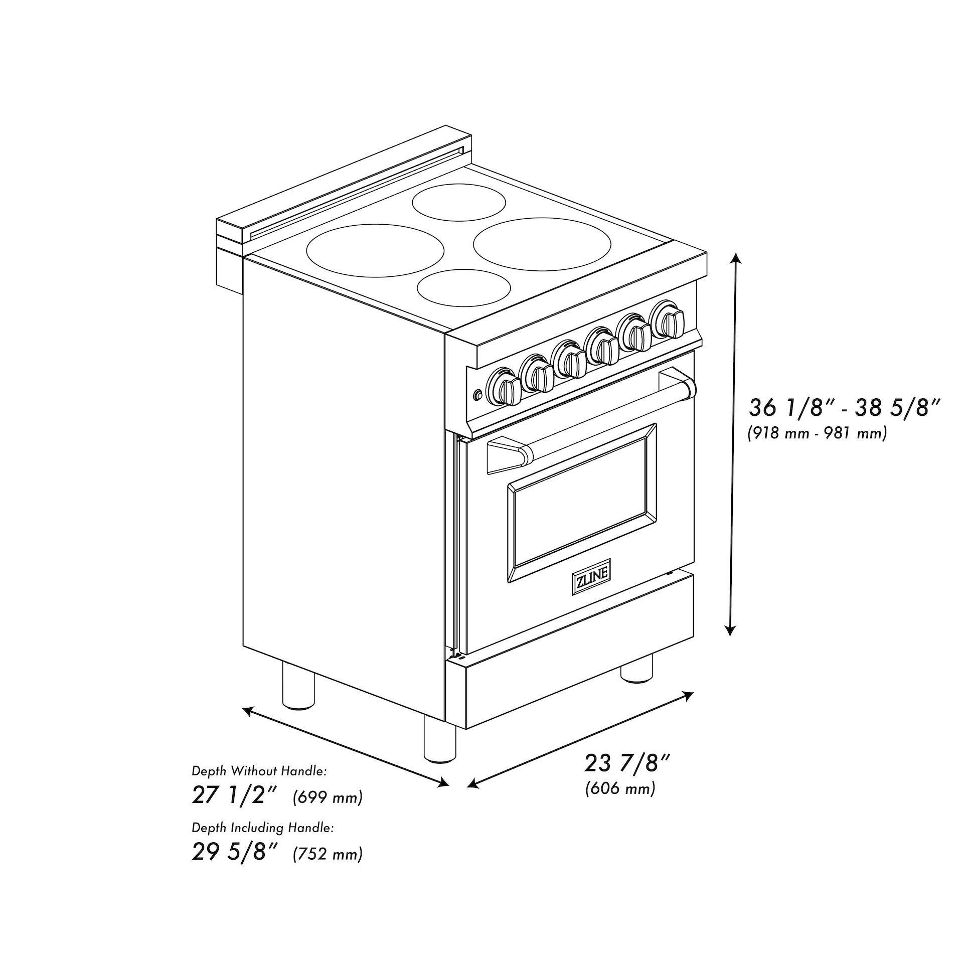 ZLINE 24" 2.8 cu. ft. Induction Range with a 4 Element Stove and Electric Oven in Stainless Steel (RAIND-24)