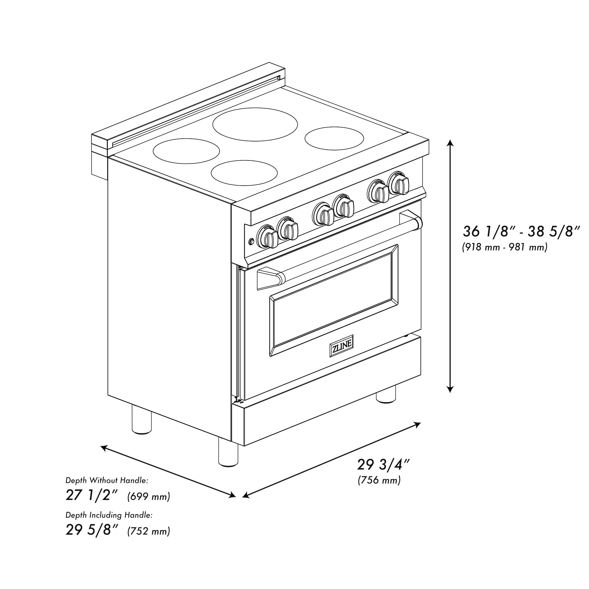 ZLINE 30" 4.0 cu. ft. Induction Range with a 4 Element Stove and Electric Oven in Black Matte (RAIND-BLM-30)