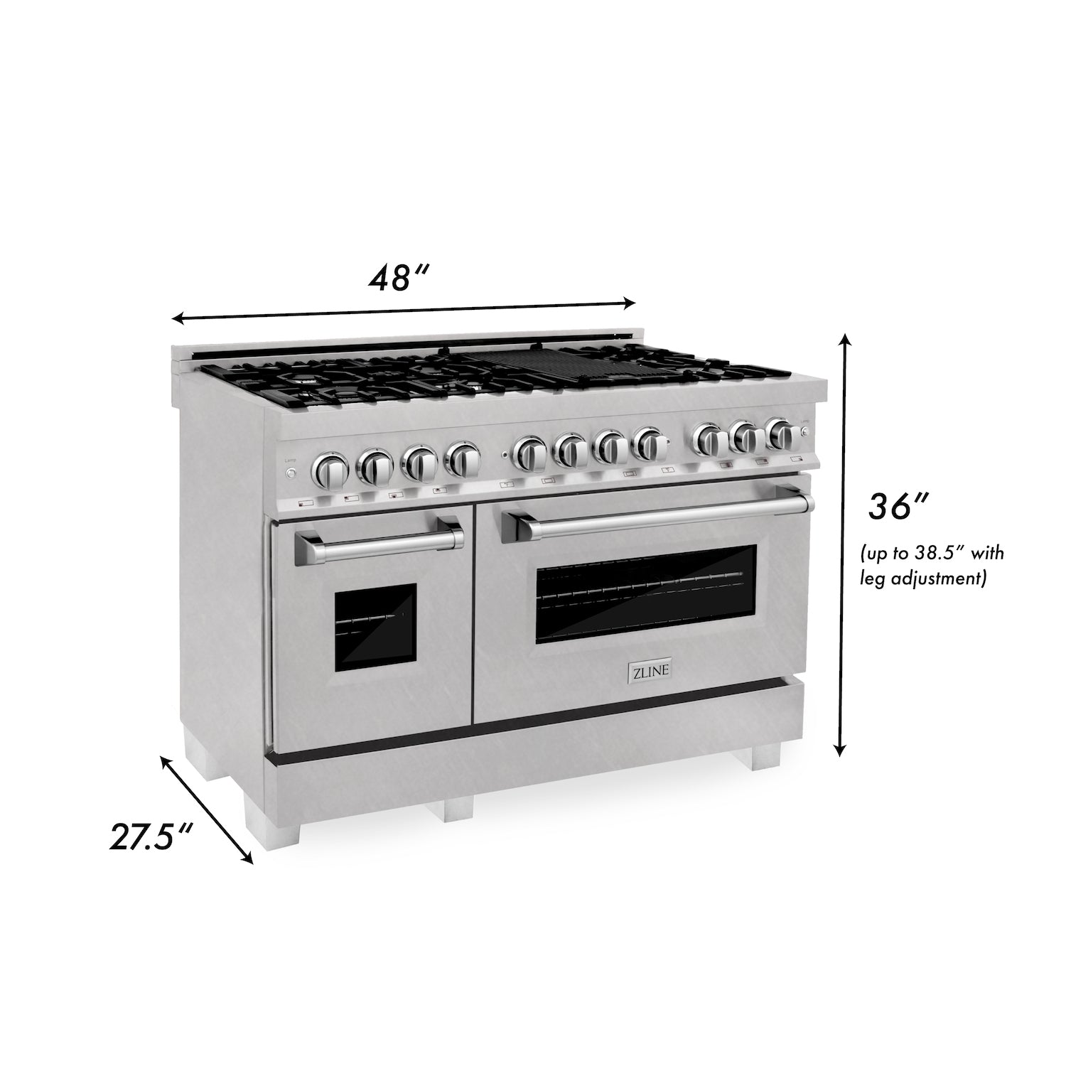 ZLINE 48" 6.0 cu. ft. Electric Oven and Gas Cooktop Dual Fuel Range with Griddle in Fingerprint Resistant Stainless (RAS-SN-GR-48)