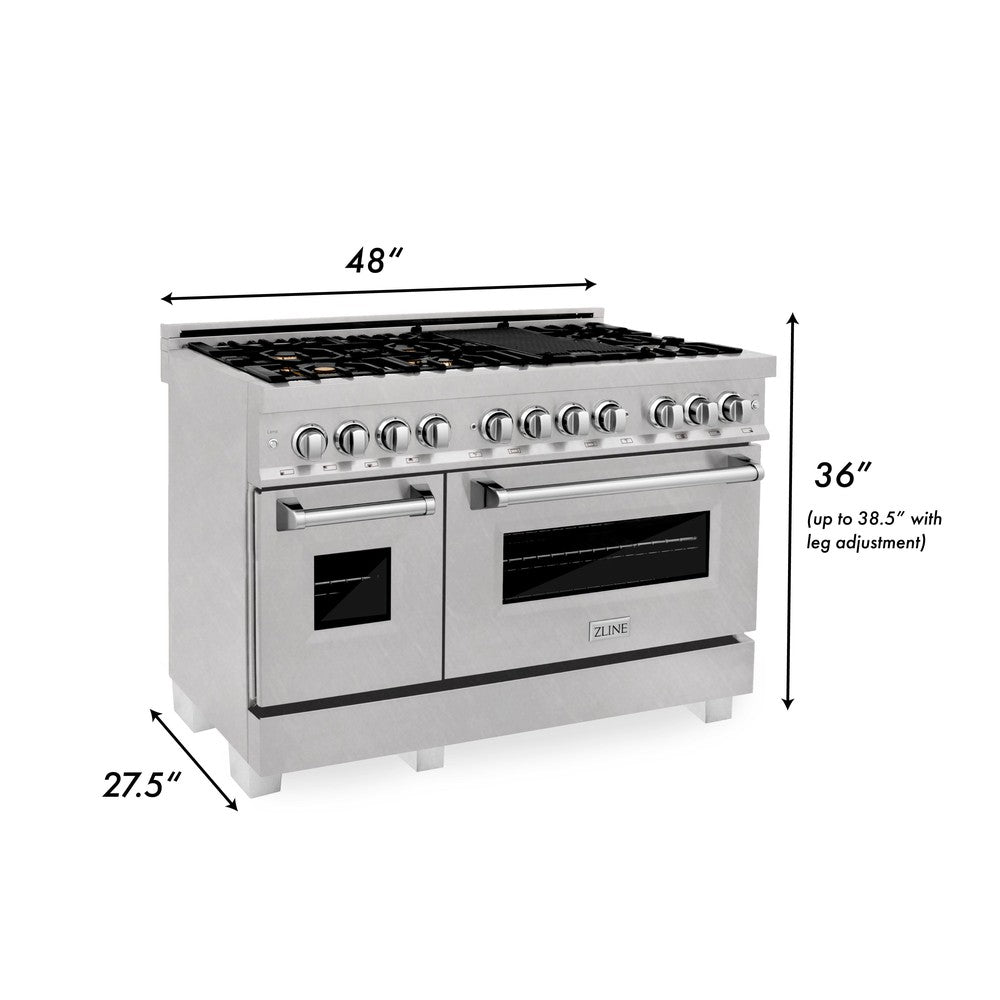 ZLINE 48" 6.0 cu. ft. Dual Fuel Range with Gas Stove and Electric Oven in Fingerprint Resistant Stainless Steel and Brass Burners (RAS-SN-BR-48)