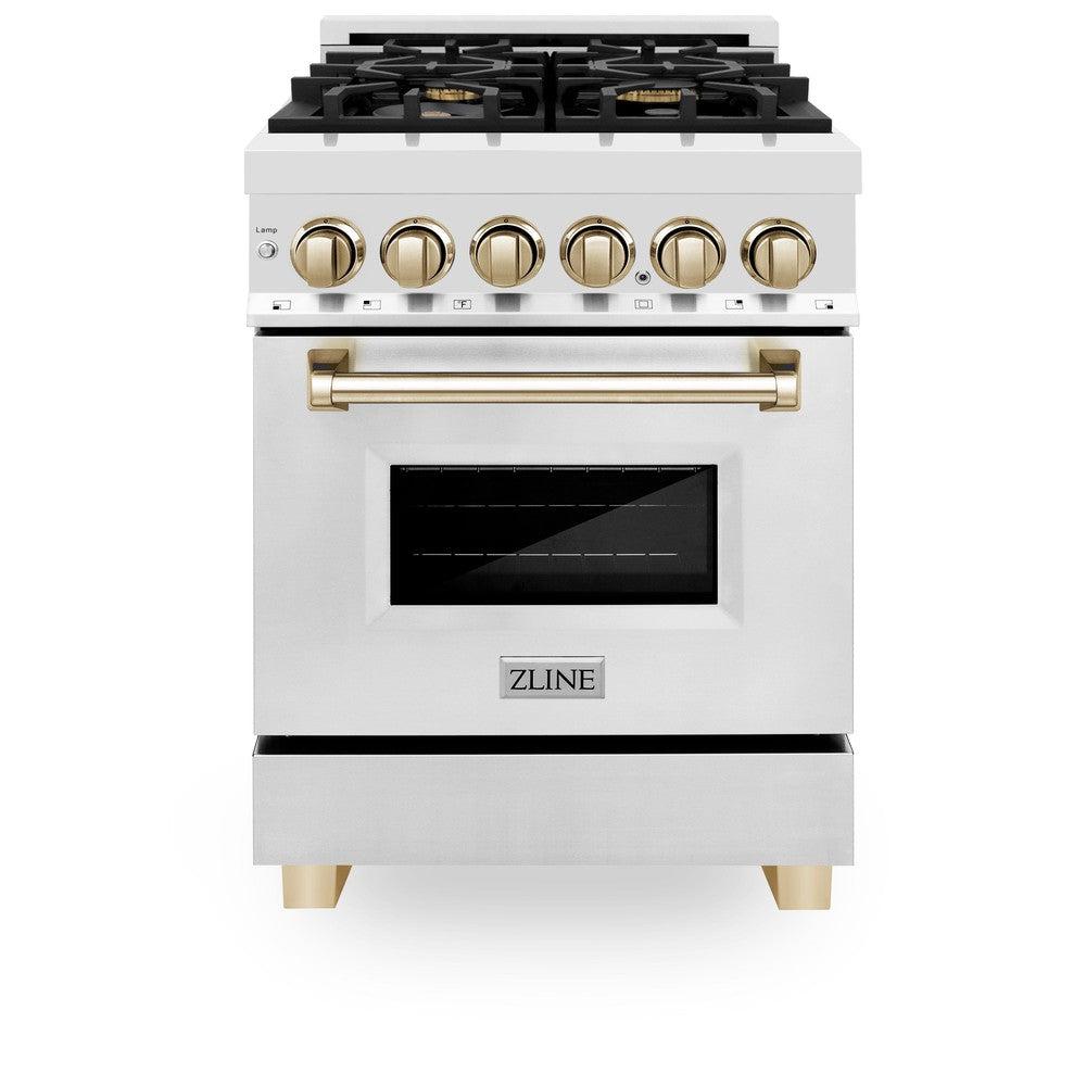 ZLINE Autograph Edition 24" 2.8 cu. ft. Dual Fuel Range with Gas Stove and Electric Oven in Stainless Steel with Polished Gold Accents (RAZ-24-G)