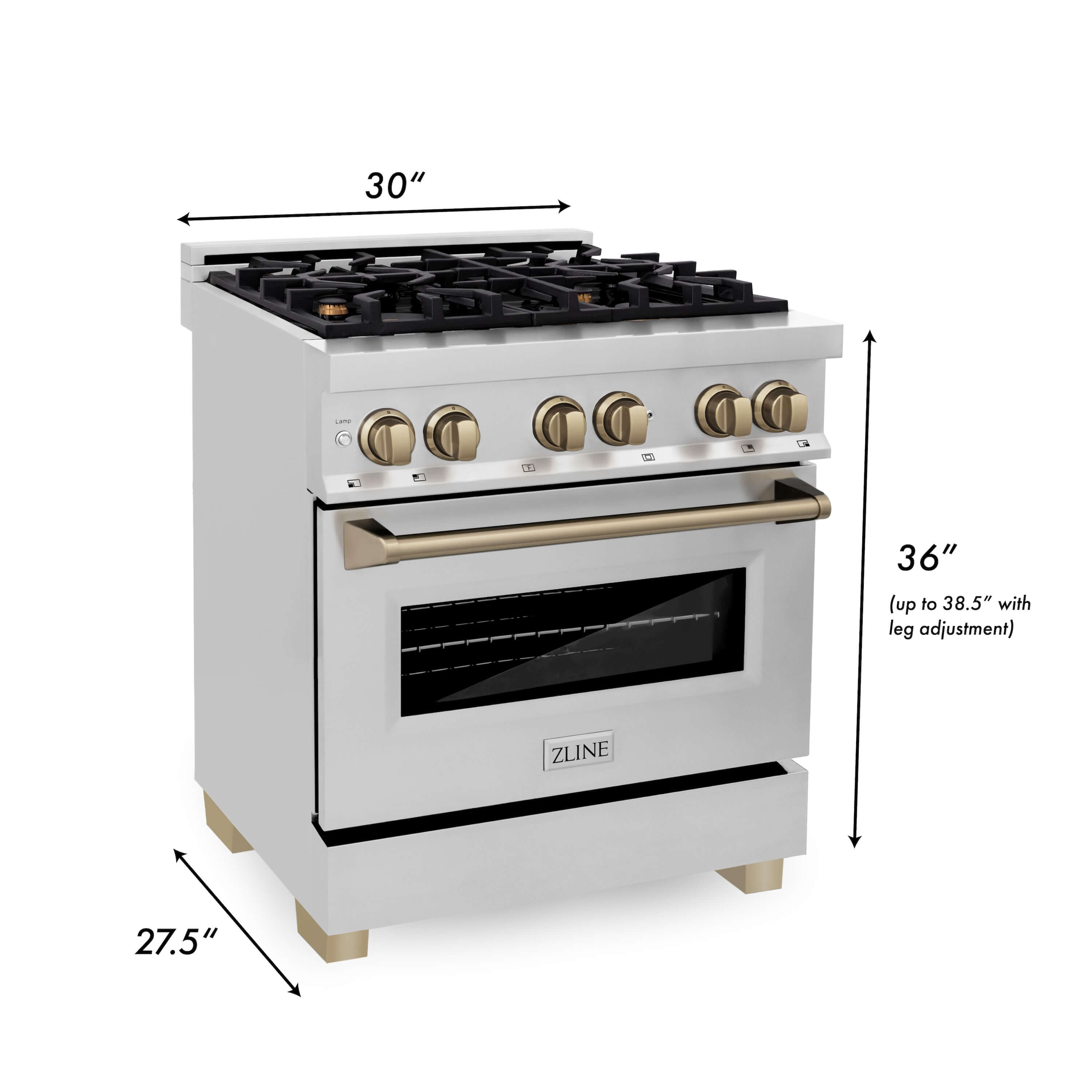 ZLINE 30" Autograph Edition Kitchen Package with Stainless Steel Dual Fuel Range and Range Hood with Champagne Bronze Accents (2AKP-RARH30-CB)