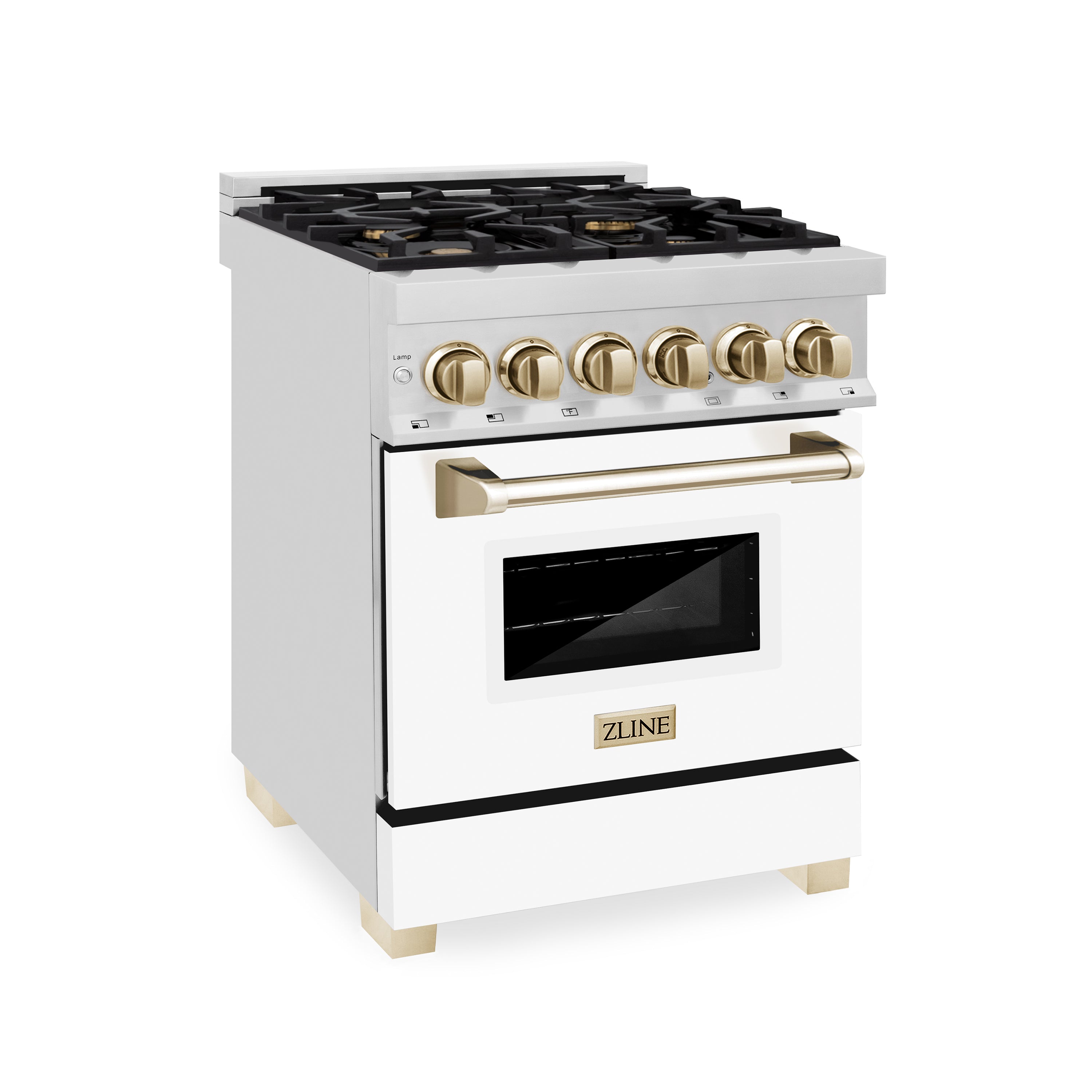 ZLINE Autograph Edition 24" 2.8 cu. ft. Dual Fuel Range with Gas Stove and Electric Oven in Stainless Steel with White Matte Door and Gold Accents (RAZ-WM-24-G)