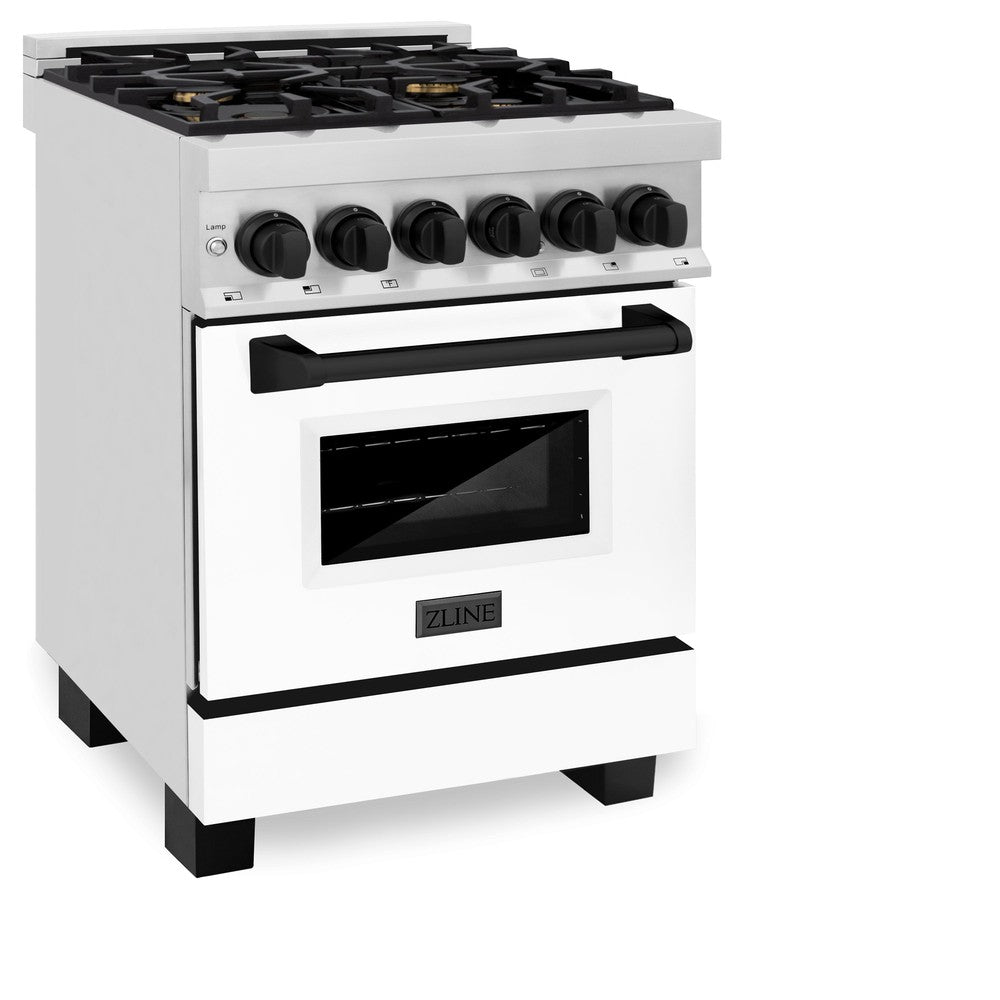 ZLINE Autograph Edition 24" 2.8 cu. ft. Dual Fuel Range with Gas Stove and Electric Oven in Stainless Steel with White Matte Door and Accents (RAZ-WM-24-MB)