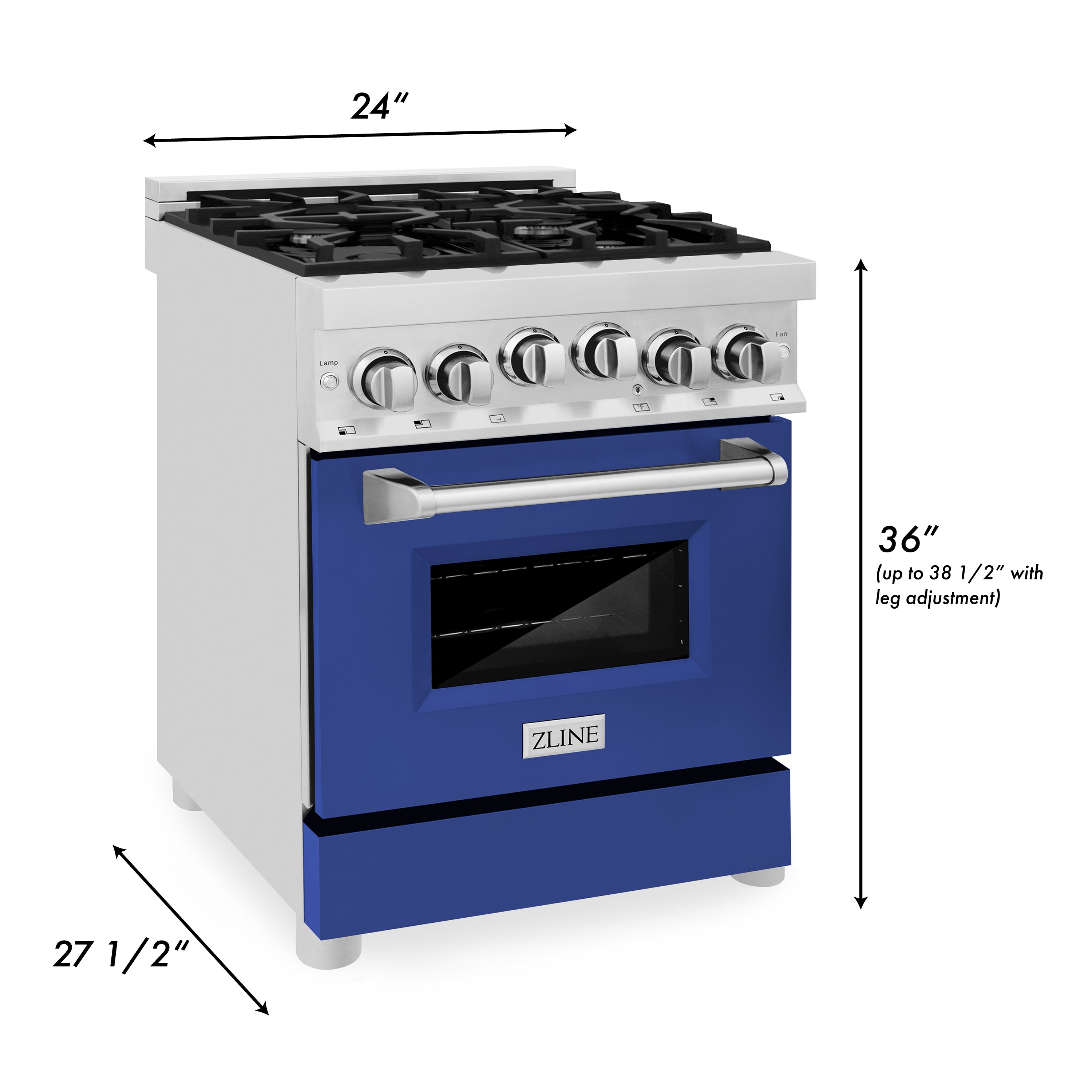ZLINE 24" 2.8 cu. ft. Range with Gas Stove and Gas Oven in Stainless Steel and Blue Matte Door (RG-BM-24)