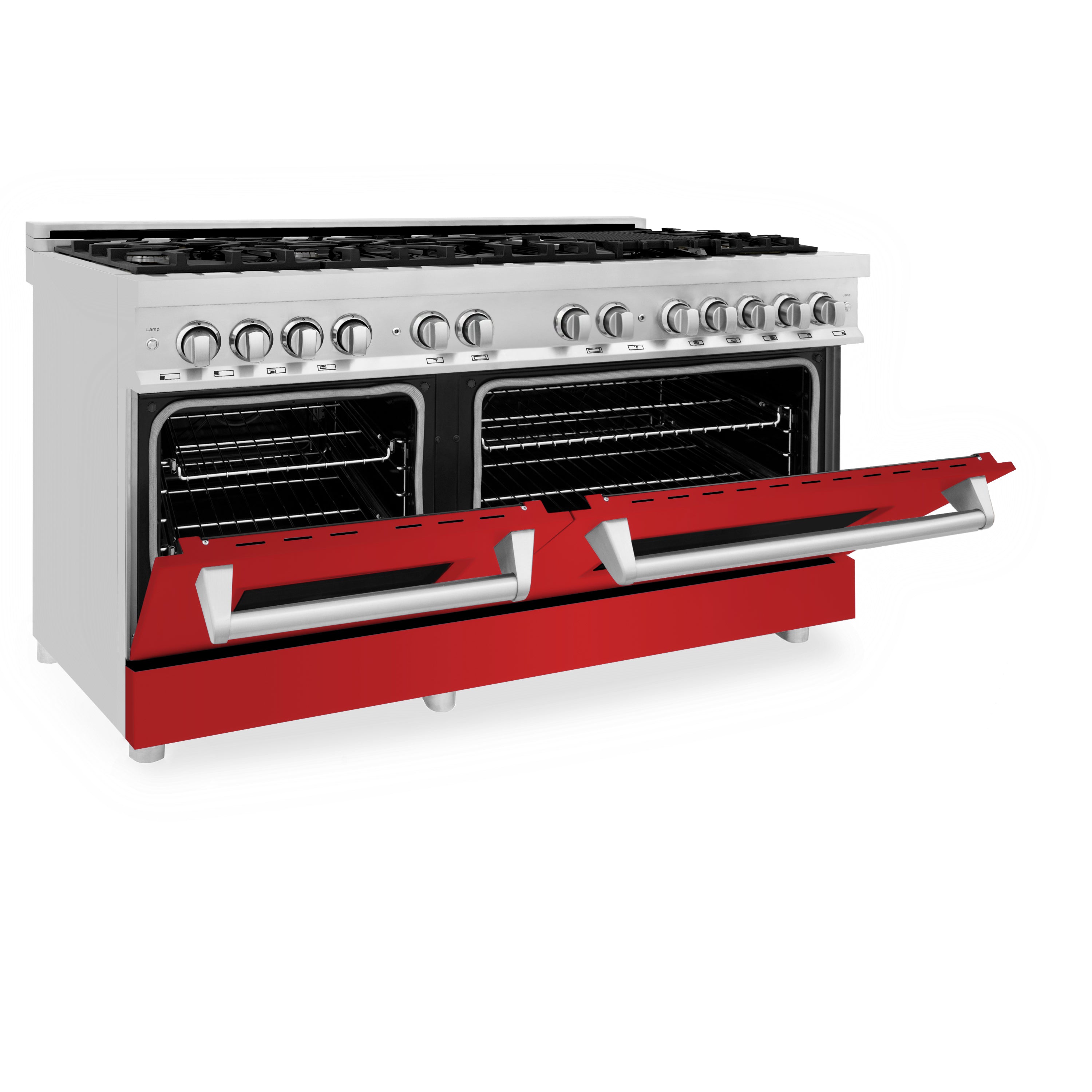 ZLINE 60" 7.4 cu. ft. Dual Fuel Range with Gas Stove and Electric Oven in Stainless Steel and Red Matte Door (RA-RM-60)