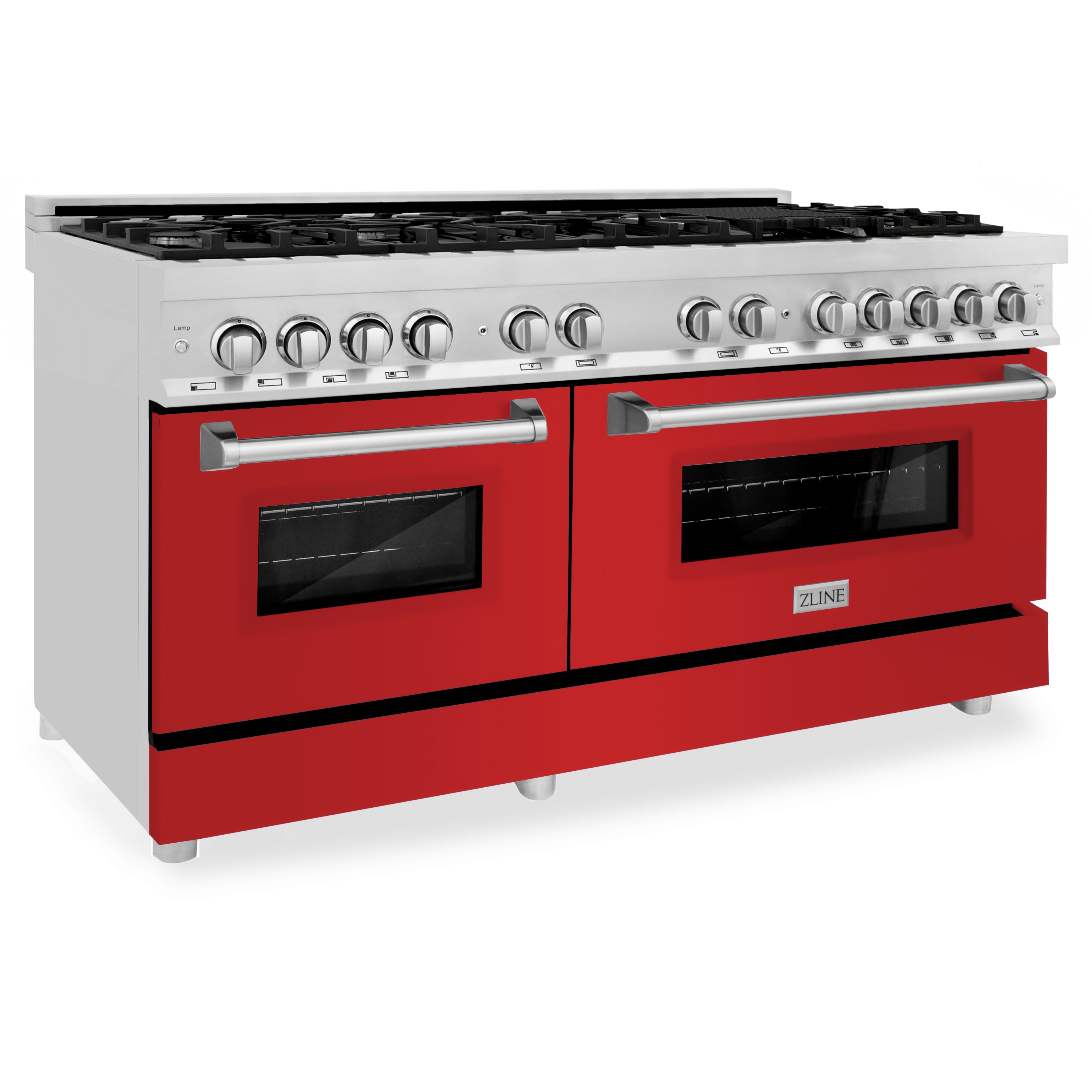 ZLINE 60" 7.4 cu. ft. Dual Fuel Range with Gas Stove and Electric Oven in Stainless Steel and Red Matte Door (RA-RM-60)