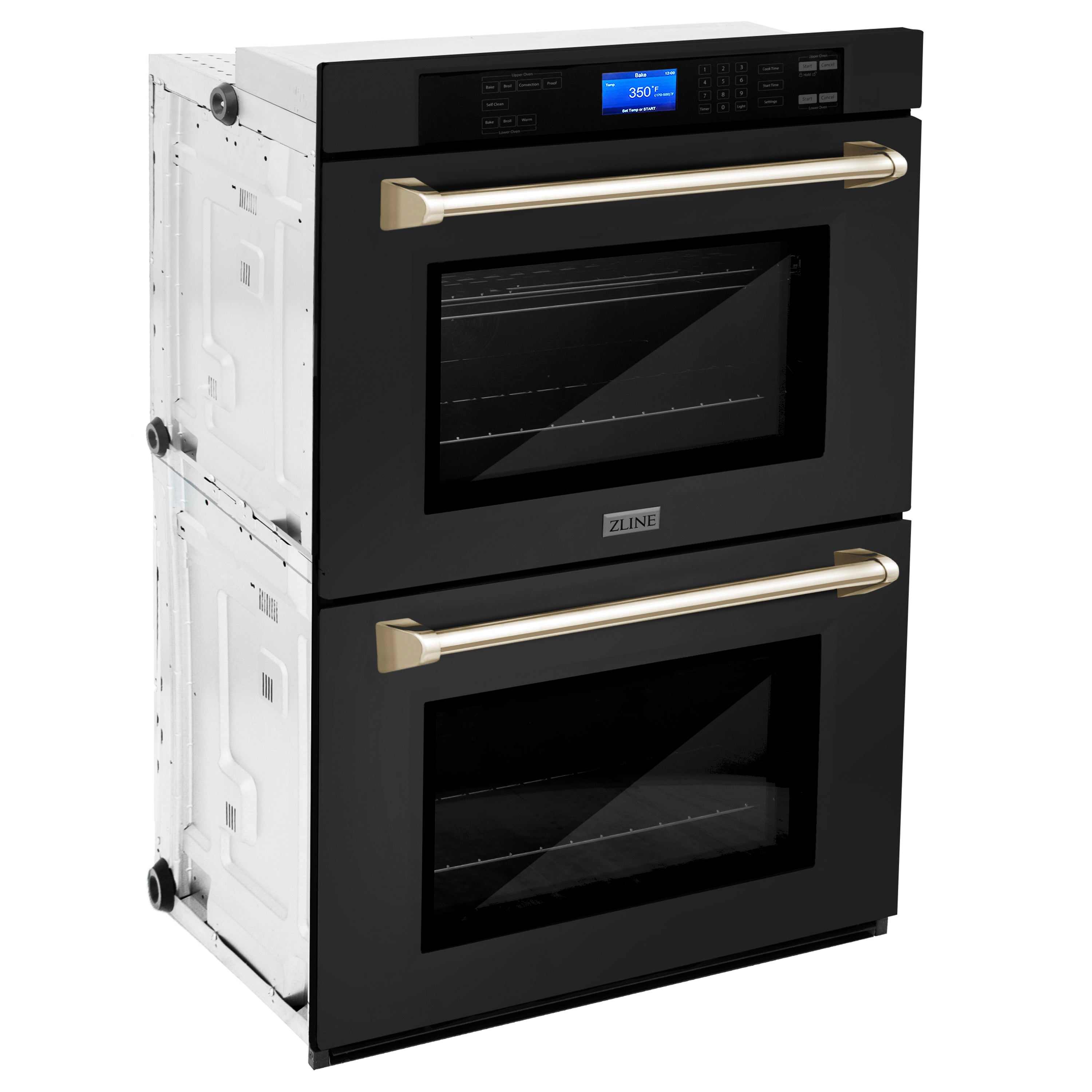 ZLINE 30" Autograph Edition Double Wall Oven with Self Clean and True Convection in Black Stainless Steel and Gold (AWDZ-30-BS-G)