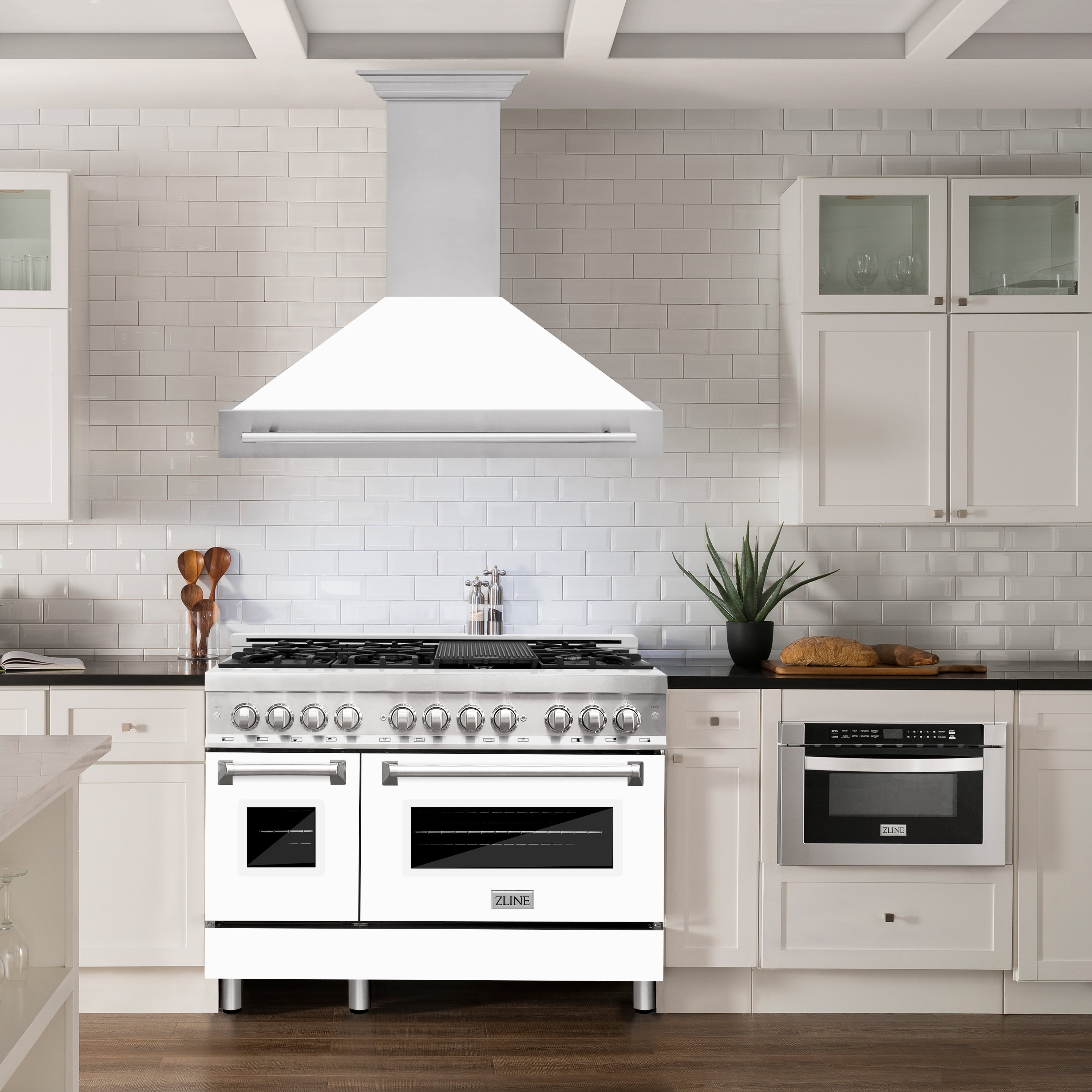 ZLINE 48" Stainless Steel Range Hood with White Matte Shell and Stainless Steel Handle (8654STX-WM-48)