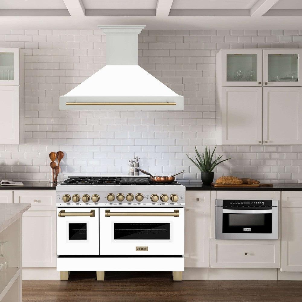 48" ZLINE Autograph Edition Stainless Steel Range Hood with White Matte Shell and Matte Black Handle (8654STZ-WM48-MB)