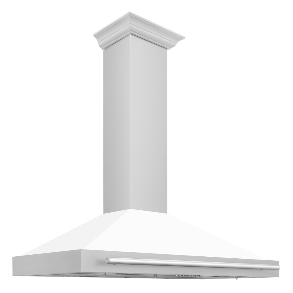 ZLINE 48 in. Convertible Stainless Steel Range Hood with White Matte Shell and Stainless Steel Handle (KB4STX-WM-48)