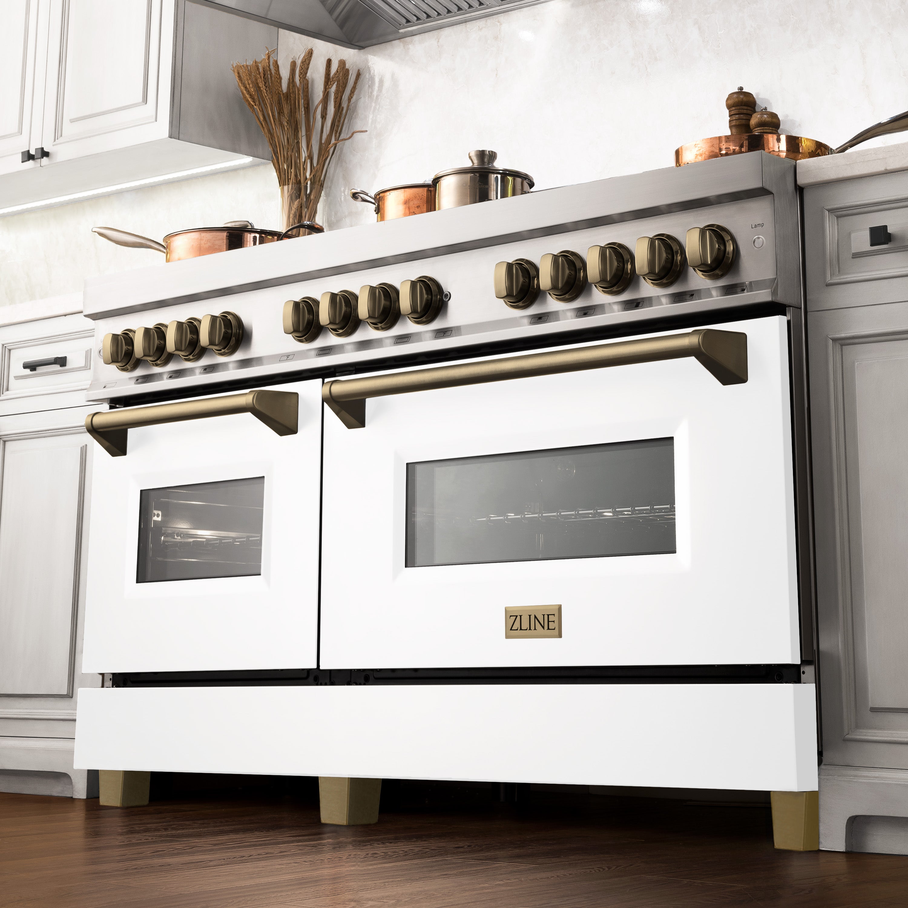 ZLINE Autograph Edition 60" 7.4 cu. ft. Dual Fuel Range with Gas Stove and Electric Oven in Stainless Steel with White Matte Door and Champagne Bronze Accents (RAZ-WM-60-CB)