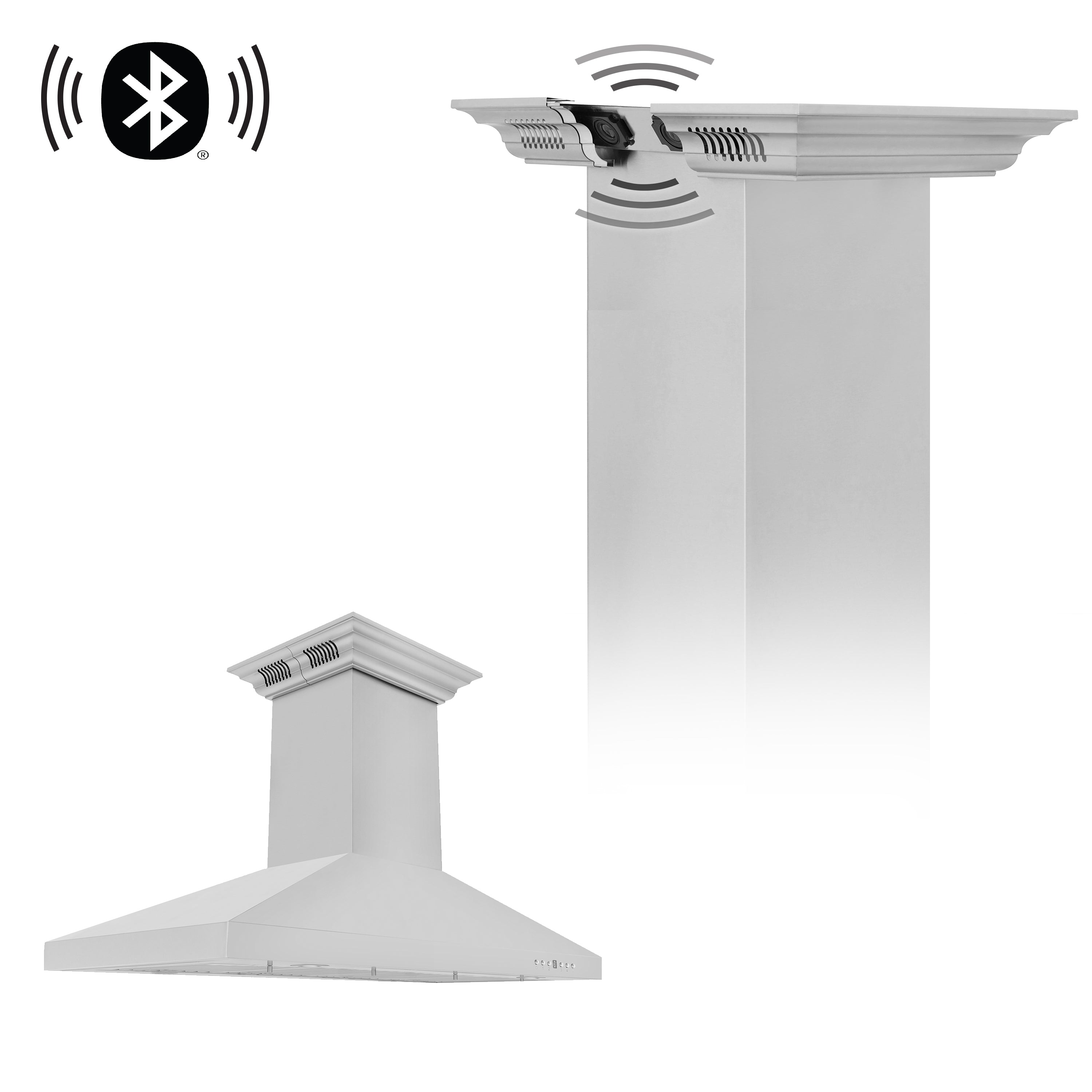 48" ZLINE CrownSound‚ Ducted Vent Island Mount Range Hood in Stainless Steel with Built-in Bluetooth Speakers (KL3iCRN-BT-48)