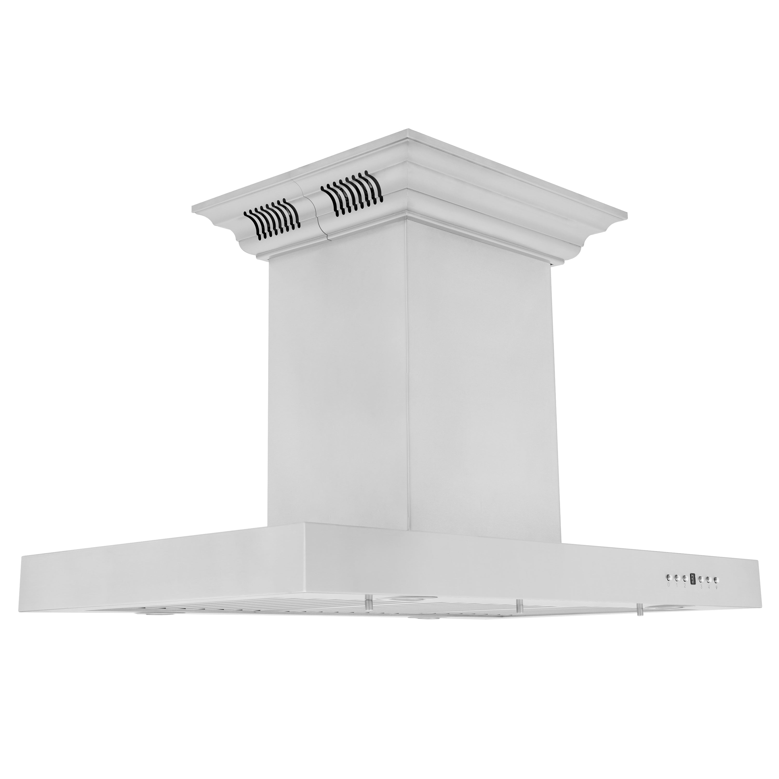 30" ZLINE CrownSound® Ducted Vent Island Mount Range Hood in Stainless Steel with Built-in Bluetooth Speakers (KE2iCRN-BT-30)
