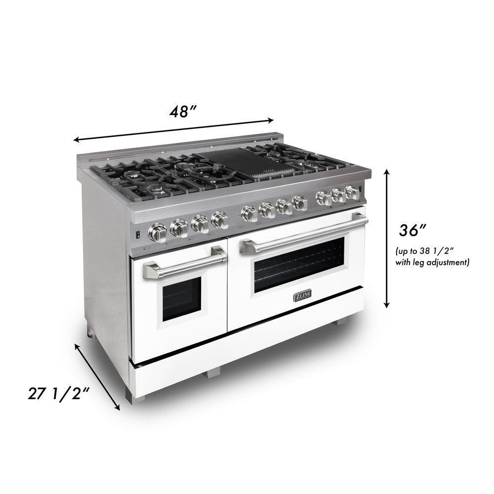 ZLINE 48" 6.0 cu. ft. Dual Fuel Range with Gas Stove and Electric Oven in Fingerprint Resistant Stainless Steel and White Matte Door (RAS-WM-48)