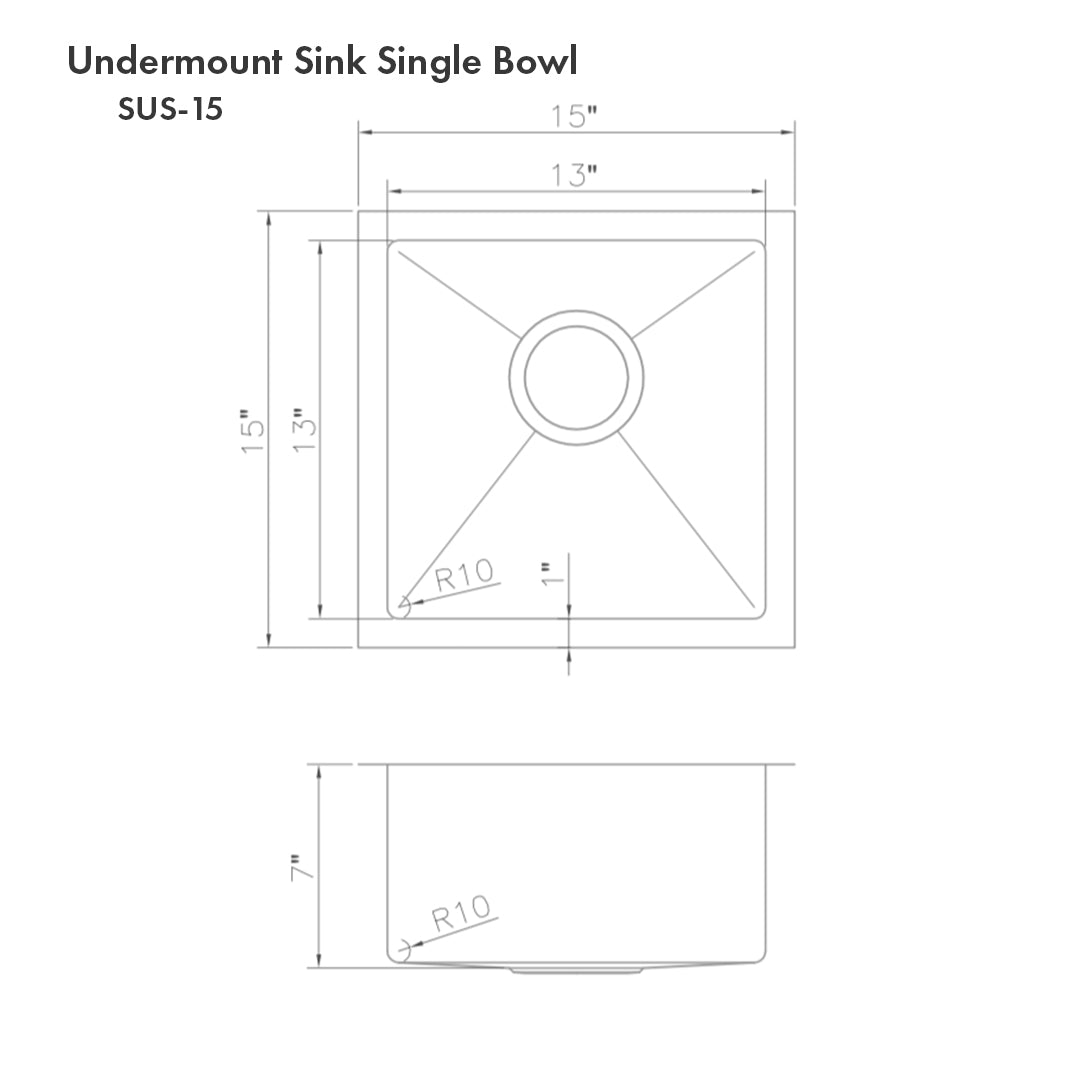 ZLINE 15" Boreal Undermount Single Bowl Bar Kitchen Sink in Stainless Steel (SUS-15)