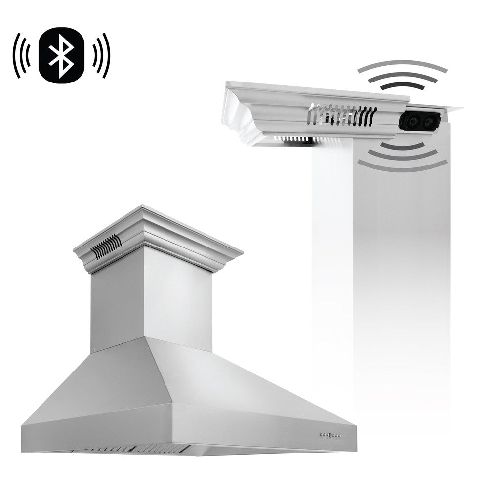 30" ZLINE CrownSound‚Äö√Ñ√∂ Ducted Vent Wall Mount Range Hood in Stainless Steel with Built-in Bluetooth Speakers (697CRN-BT-30)