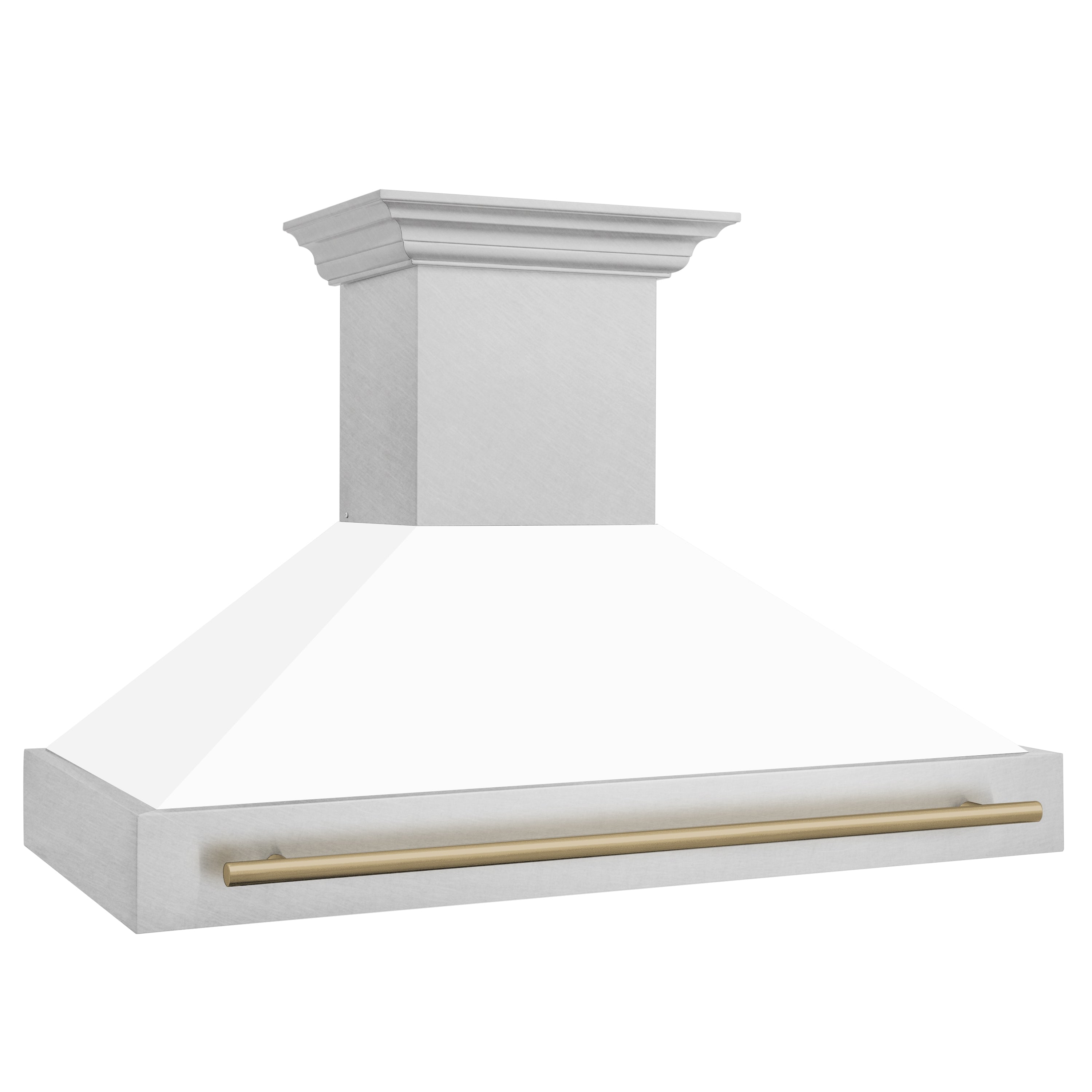 ZLINE 48" Autograph Edition Fingerprint Resistant Stainless Steel Range Hood with White Matte Shell and Champagne Bronze Handle (8654SNZ-WM48-CB)