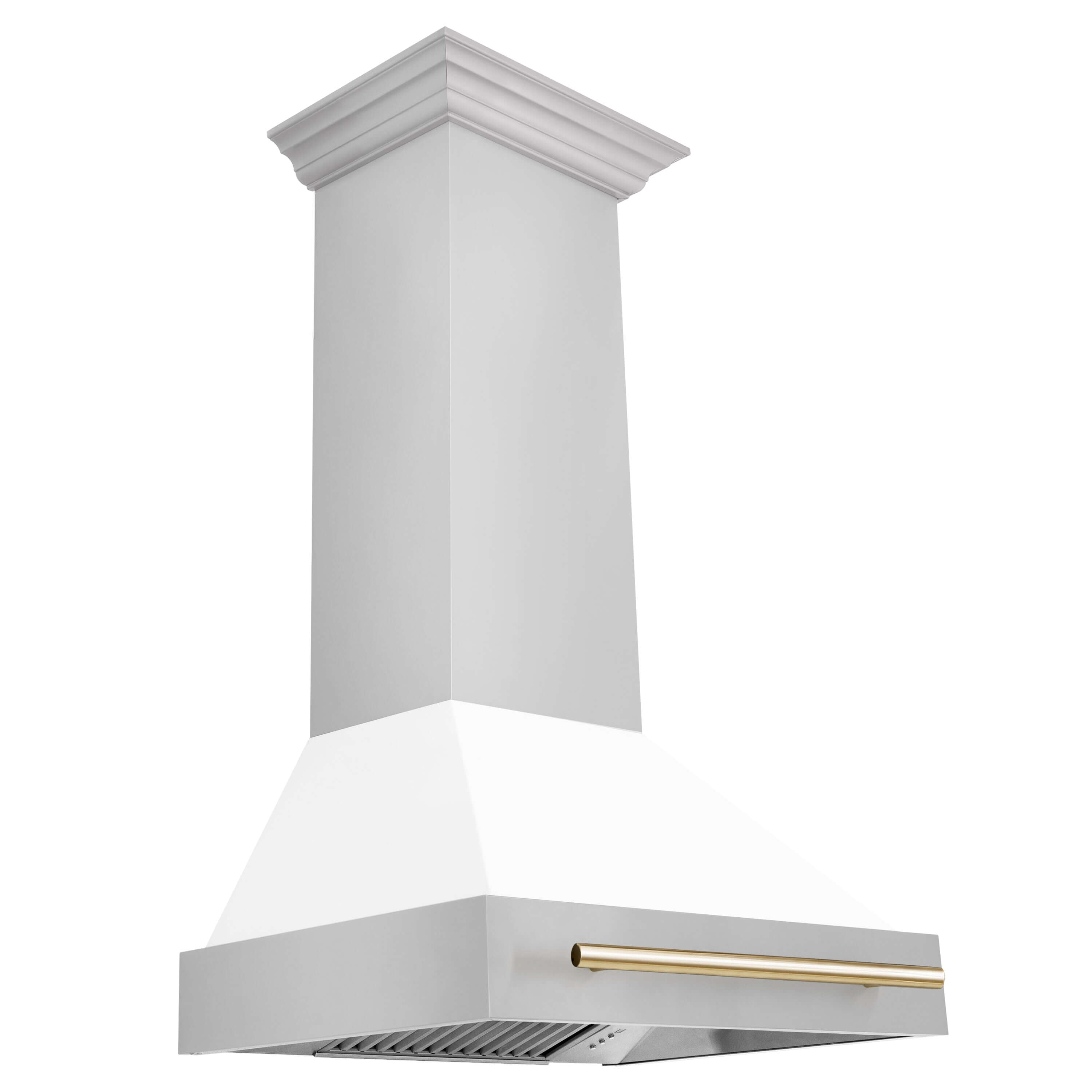 30" ZLINE Autograph Edition Stainless Steel Range Hood with White Matte Shell and Gold Handle (8654STZ-WM30-G)