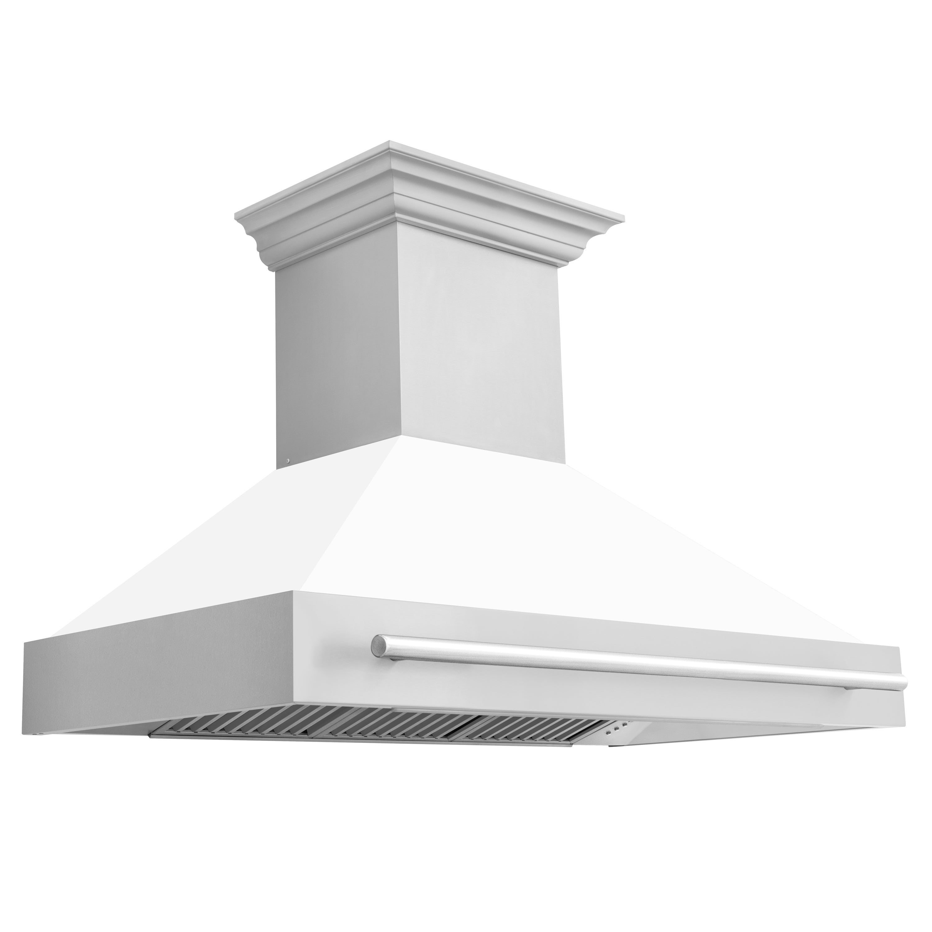 ZLINE 48" Stainless Steel Range Hood with White Matte Shell and Stainless Steel Handle (8654STX-WM-48)