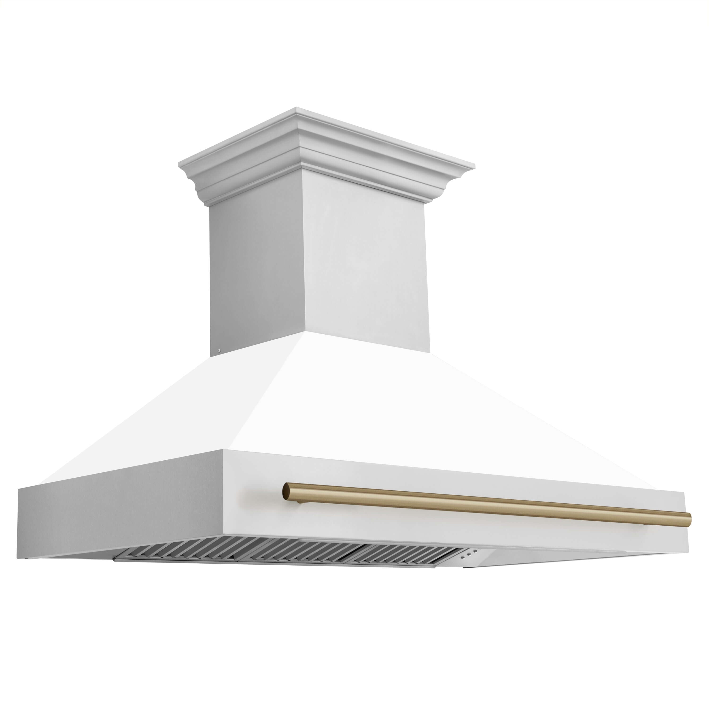 48" ZLINE Autograph Edition Stainless Steel Range Hood with White Matte Shell and Matte Black Handle (8654STZ-WM48-MB)