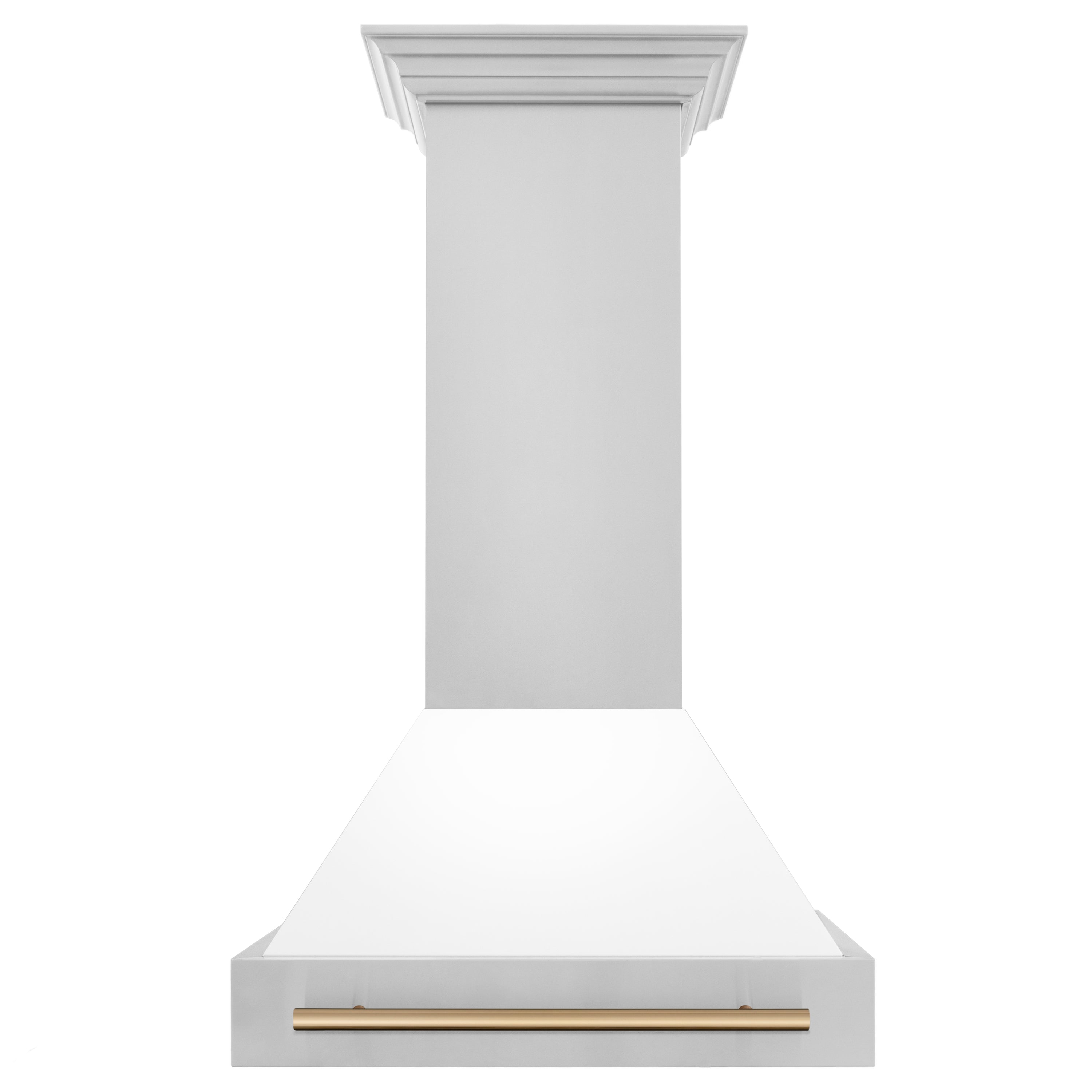 30" ZLINE Autograph Edition Stainless Steel Range Hood with White Matte Shell and Champagne Bronze Handle (8654STZ-WM30-CB)