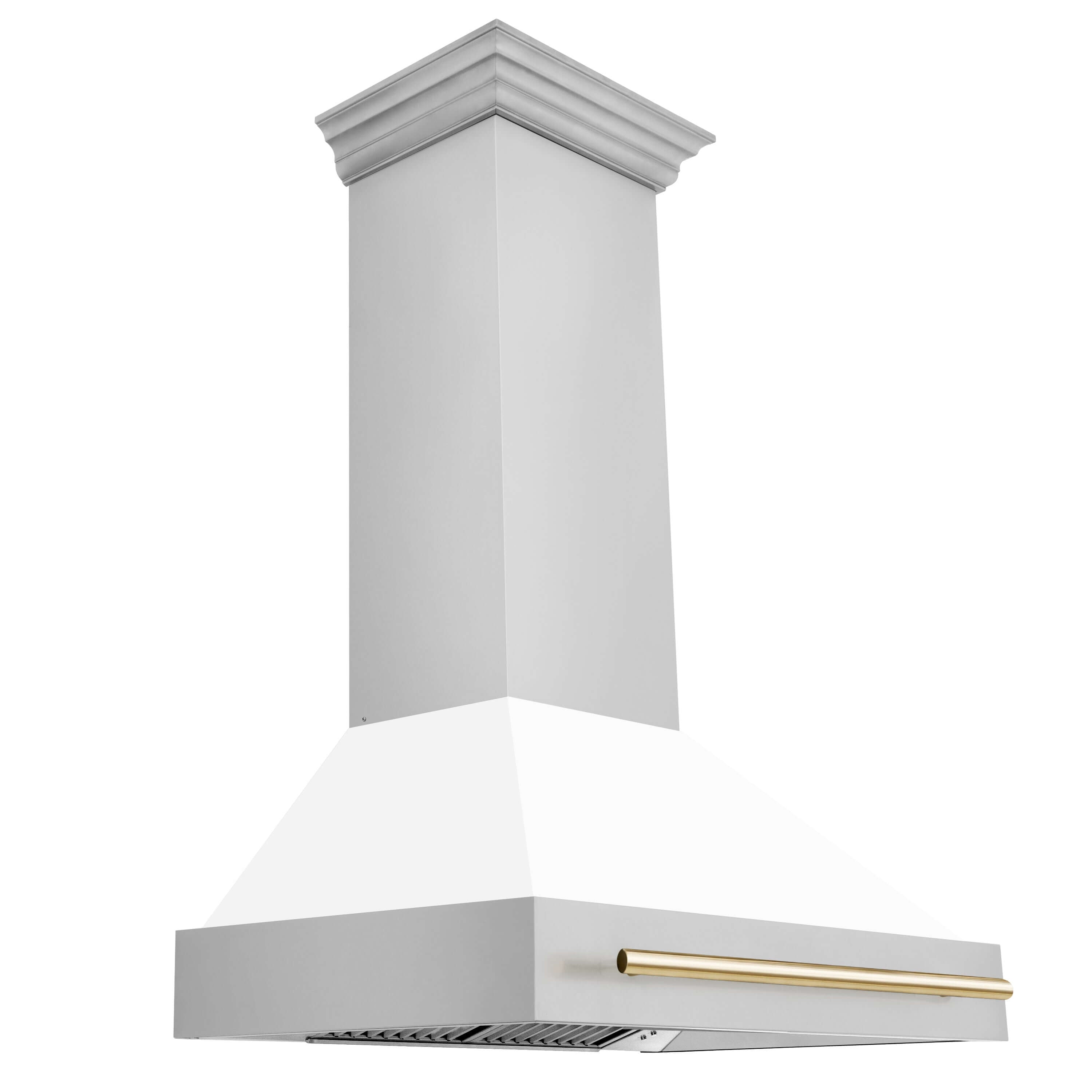 36" ZLINE Autograph Edition Stainless Steel Range Hood with White Matte Shell and Gold Handle (8654STZ-WM36-G)