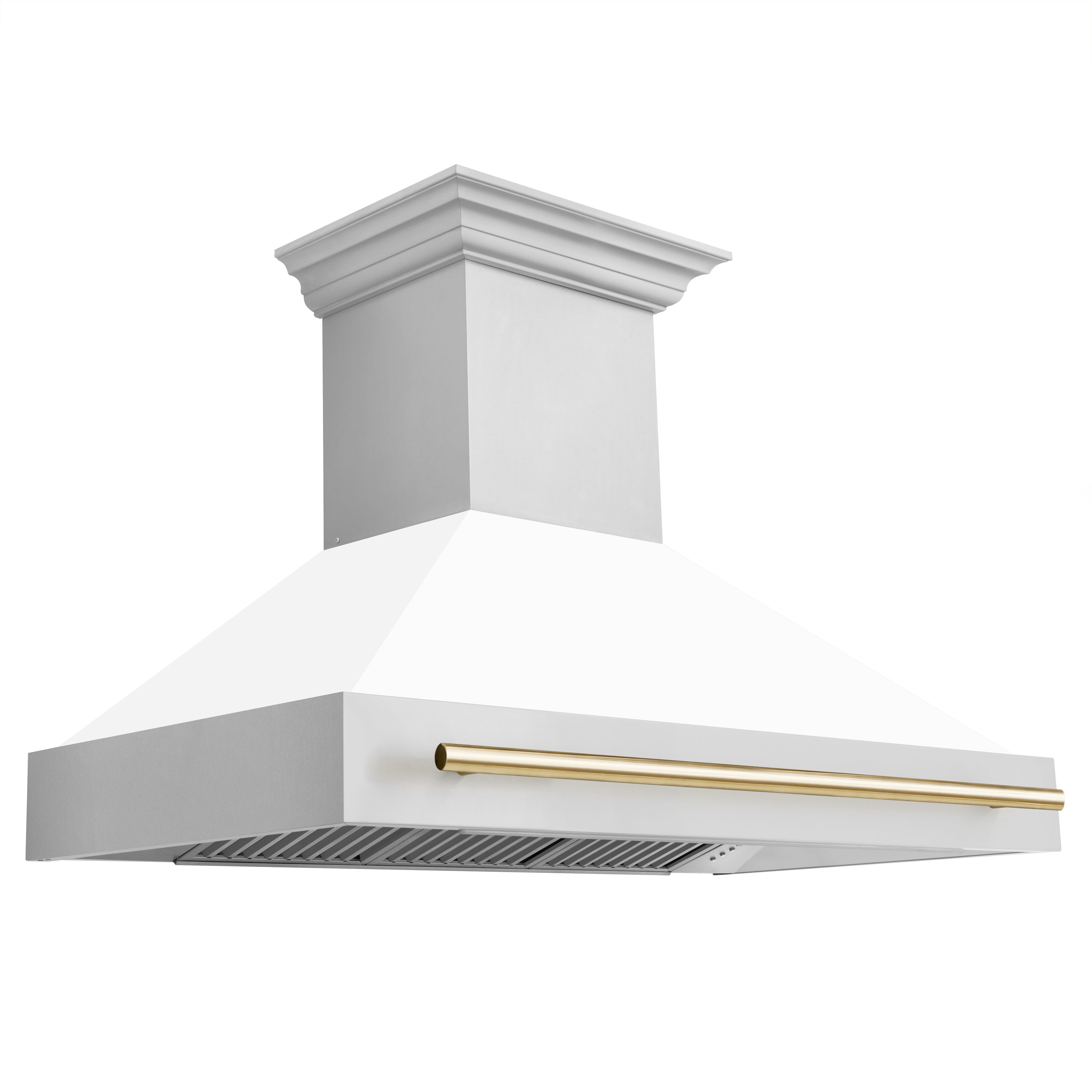 48" ZLINE Autograph Edition Stainless Steel Range Hood with White Matte Shell and Gold Handle (8654STZ-WM48-G)