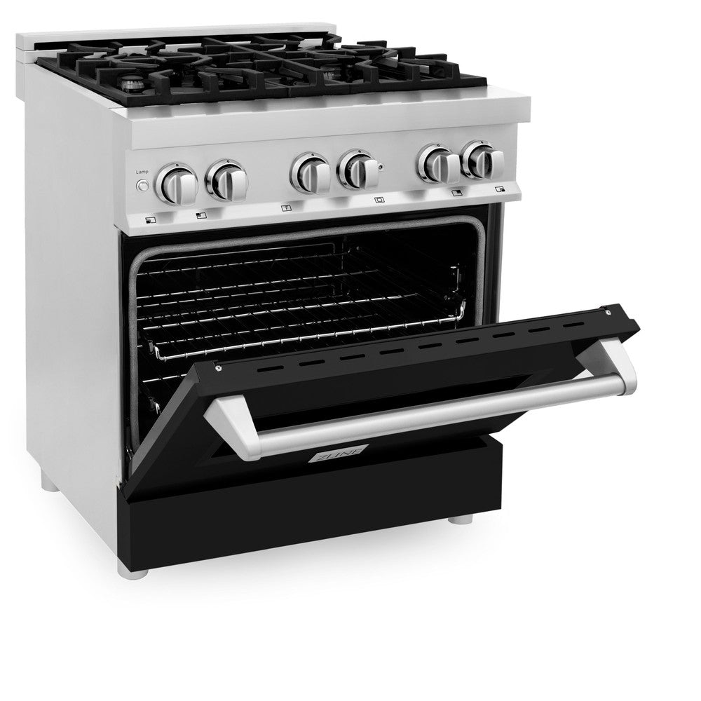 ZLINE 30" 4.0 cu. ft. Dual Fuel Range with Gas Stove and Electric Oven in Stainless Steel and Black Matte Door (RA-BLM-30)