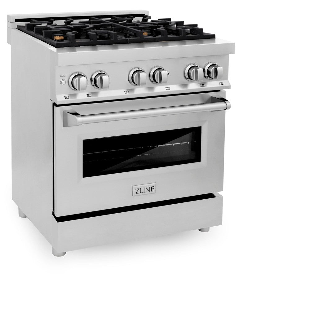 ZLINE 30" 4.0 cu. ft. Dual Fuel Range with Gas Stove and Electric Oven in Stainless Steel with Brass Burners (RA-BR-30)