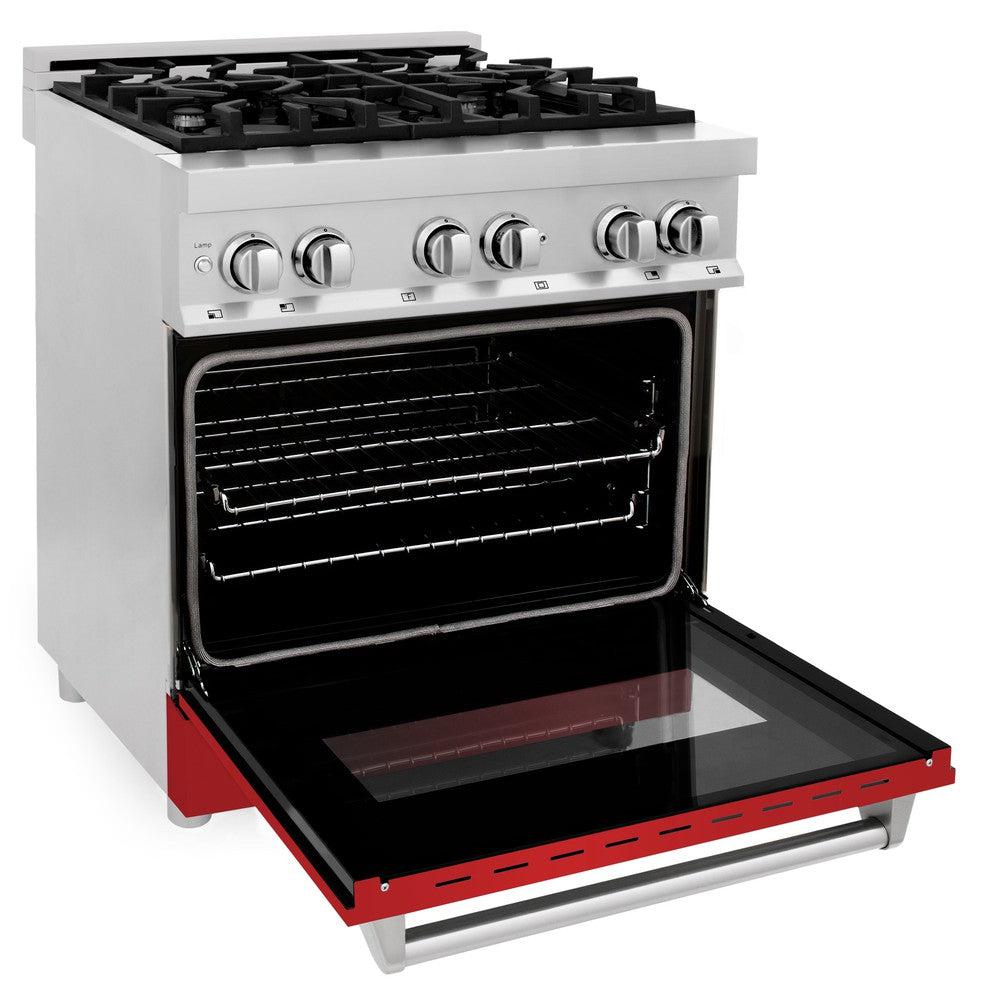 ZLINE 30" 4.0 cu. ft. Dual Fuel Range with Gas Stove and Electric Oven in Stainless Steel and Red Matte Door (RA-RM-30)