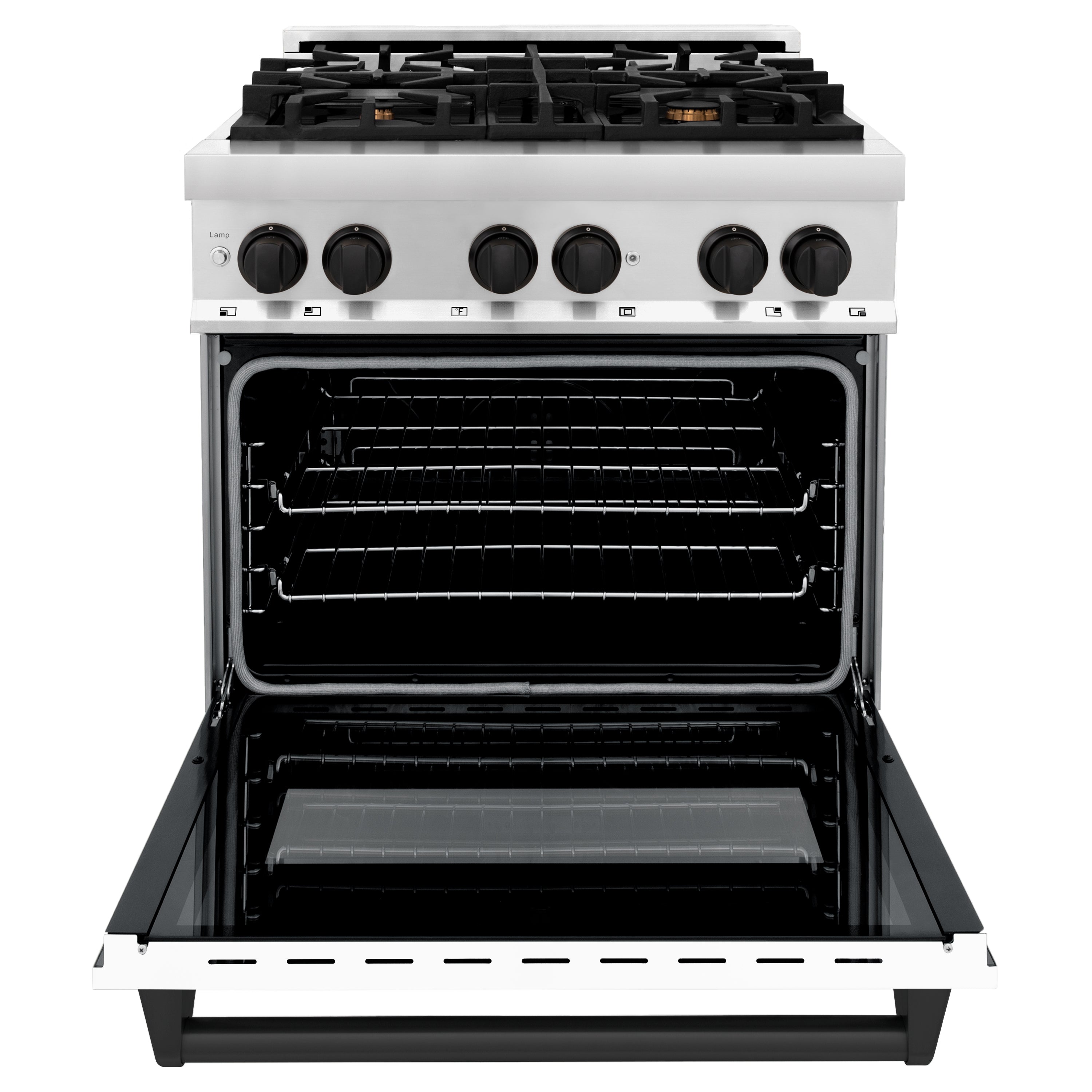 ZLINE 30" 4.0 cu. ft. Dual Fuel Range with Gas Stove and Electric Oven in Stainless Steel with White Matte Door and Accents (RAZ-WM-30-MB)
