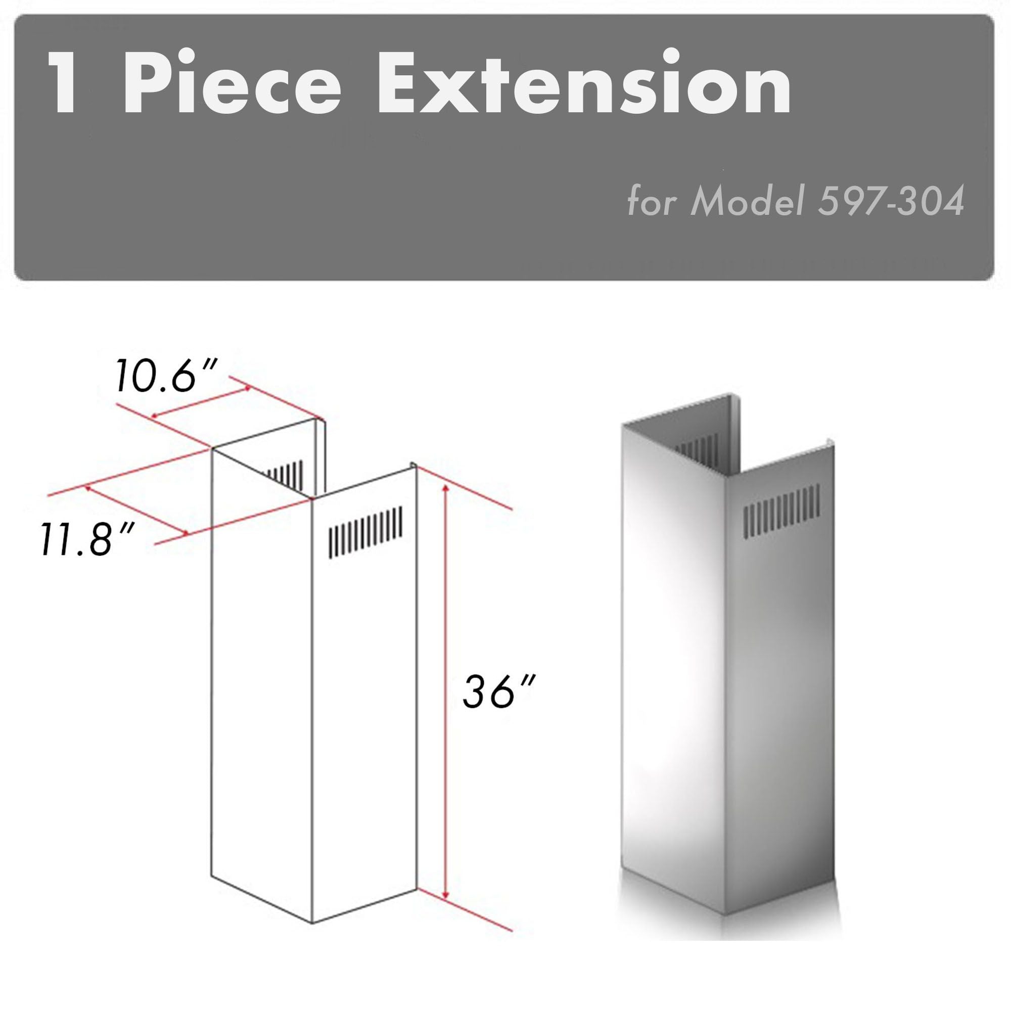 ZLINE 1-36" Chimney Extension for 9 ft. to 10 ft. Ceilings (1PCEXT-597-304)